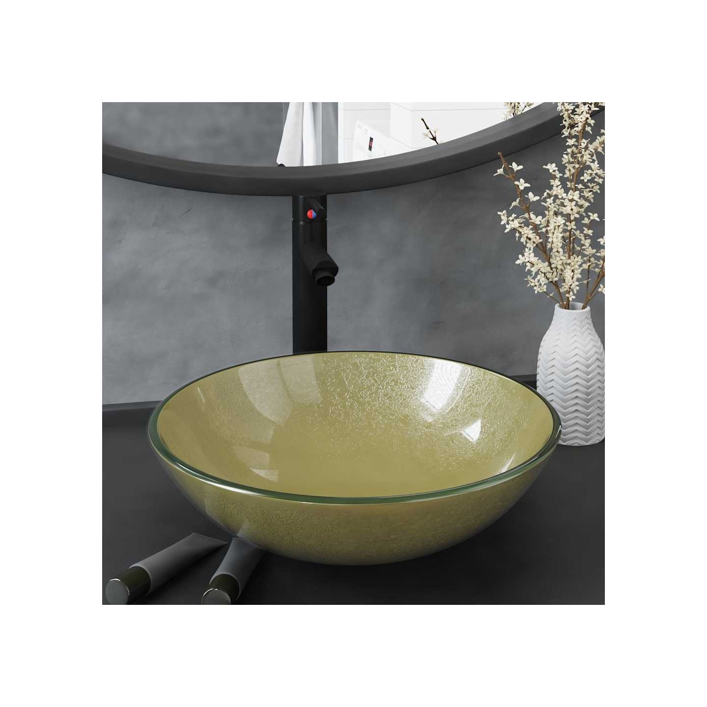 Lavabo de bain avec robinet et drain à poussoir Verre trempé