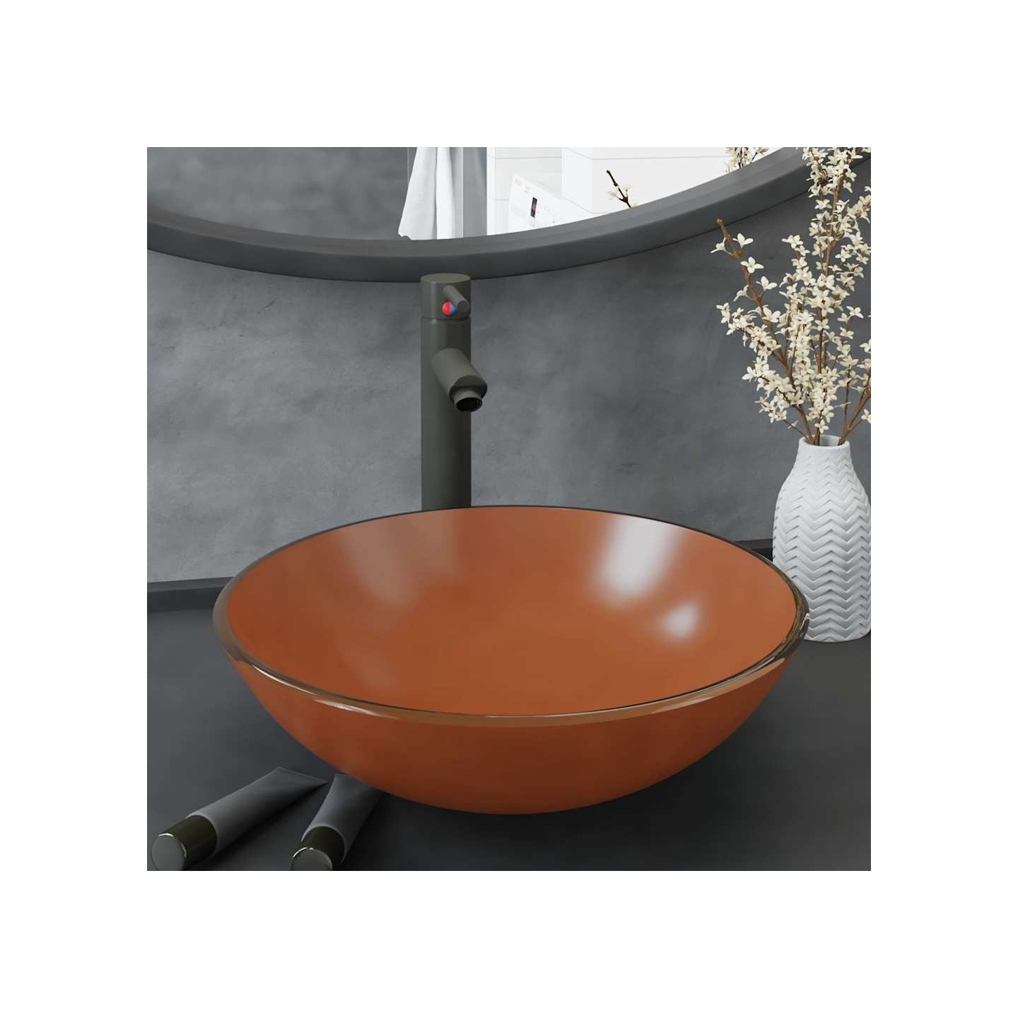 Lavabo de bain avec robinet et drain à poussoir Verre trempé