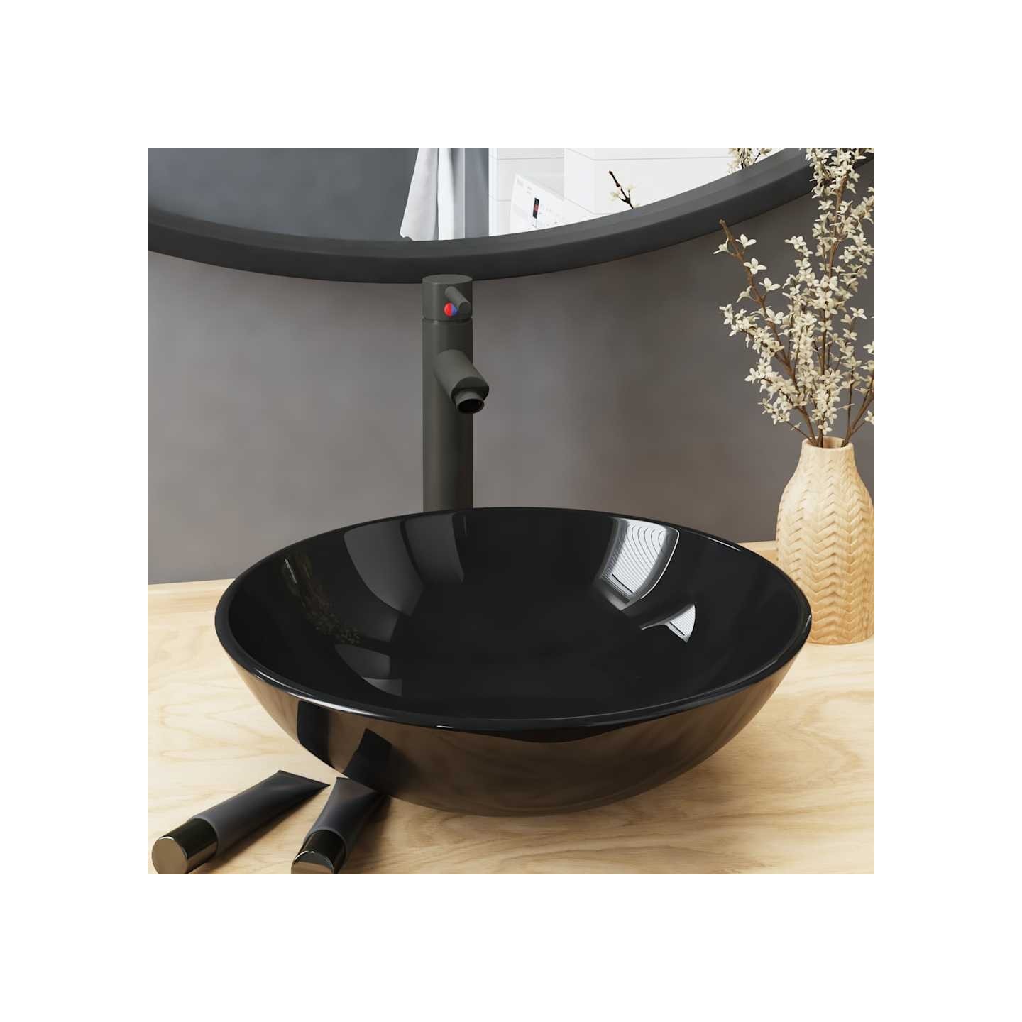 Lavabo de bain avec robinet et drain à poussoir Verre trempé