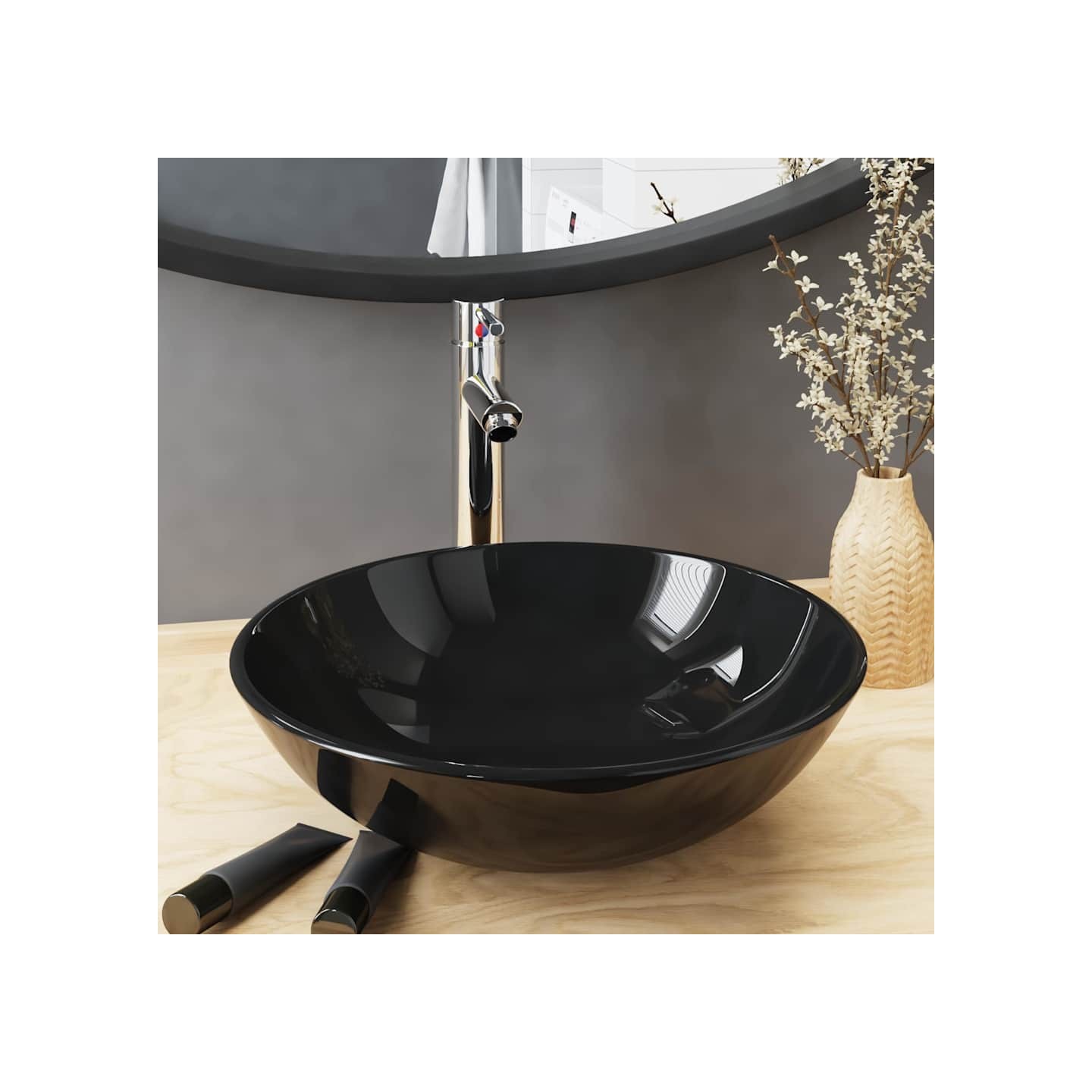 Lavabo de bain avec robinet et drain à poussoir Verre trempé