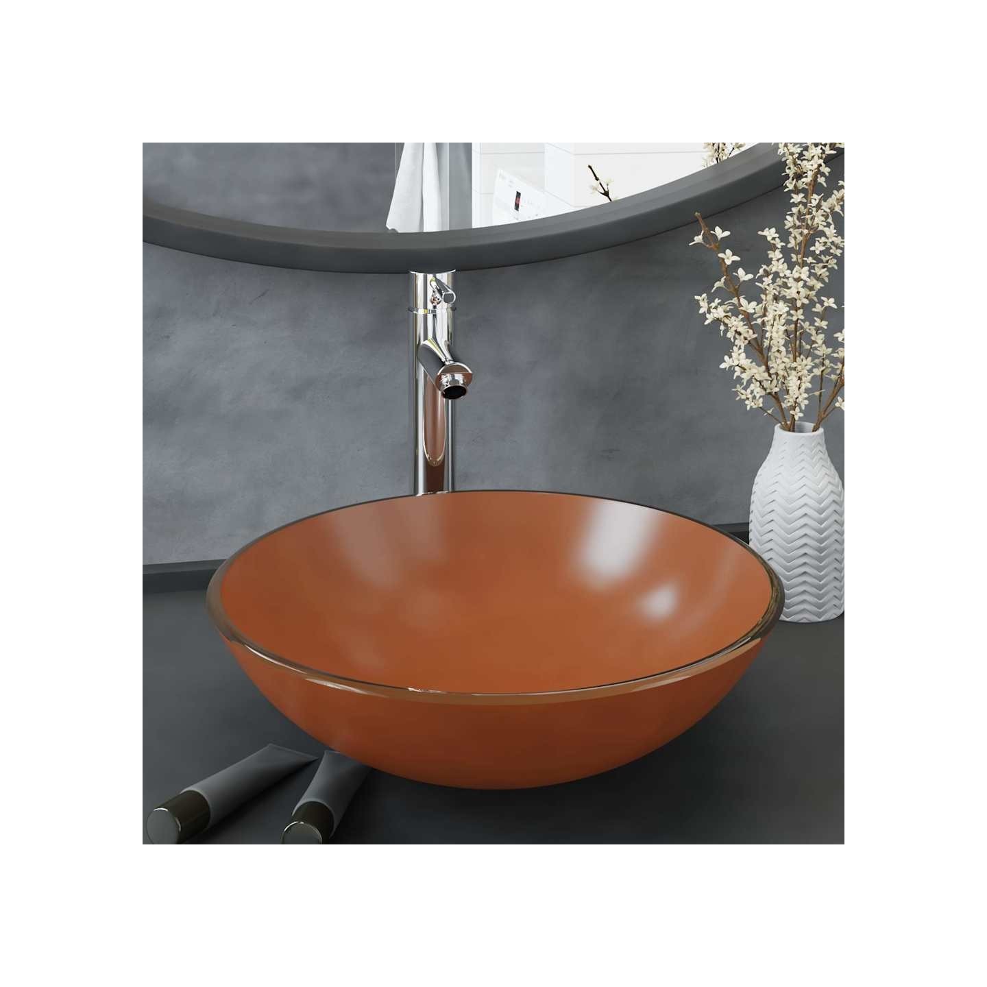 Lavabo de bain avec robinet et drain à poussoir Verre trempé