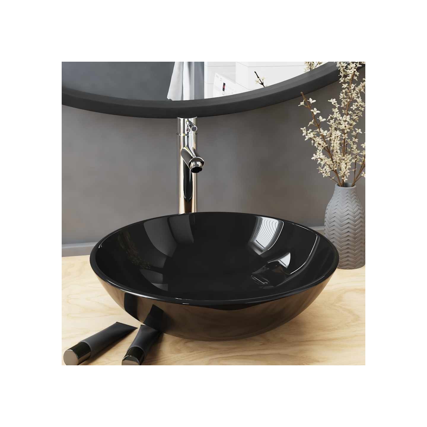 Lavabo de bain avec robinet et drain à poussoir Verre trempé