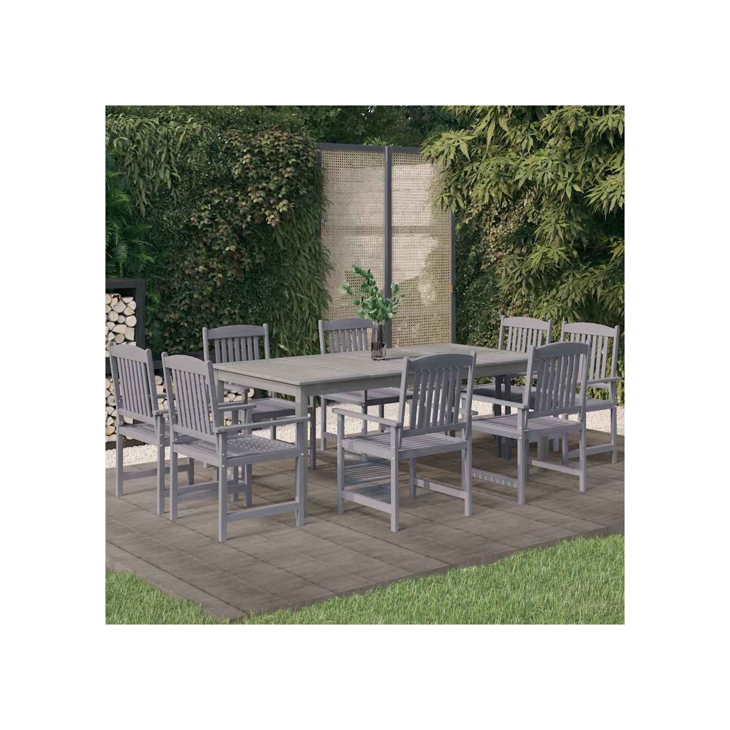 Ensemble à manger de jardin 9 pcs Bois d'acacia Gris