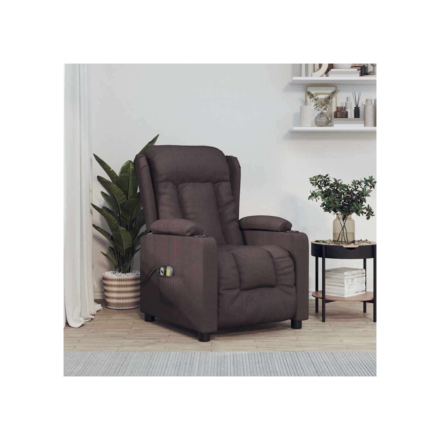 Fauteuil électrique de massage Marron foncé Tissu