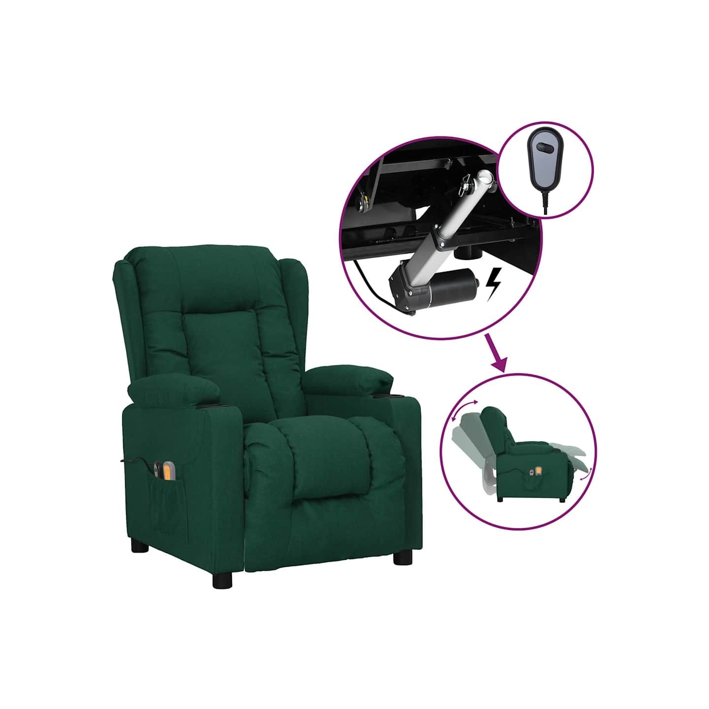 Fauteuil électrique de massage Vert foncé Tissu