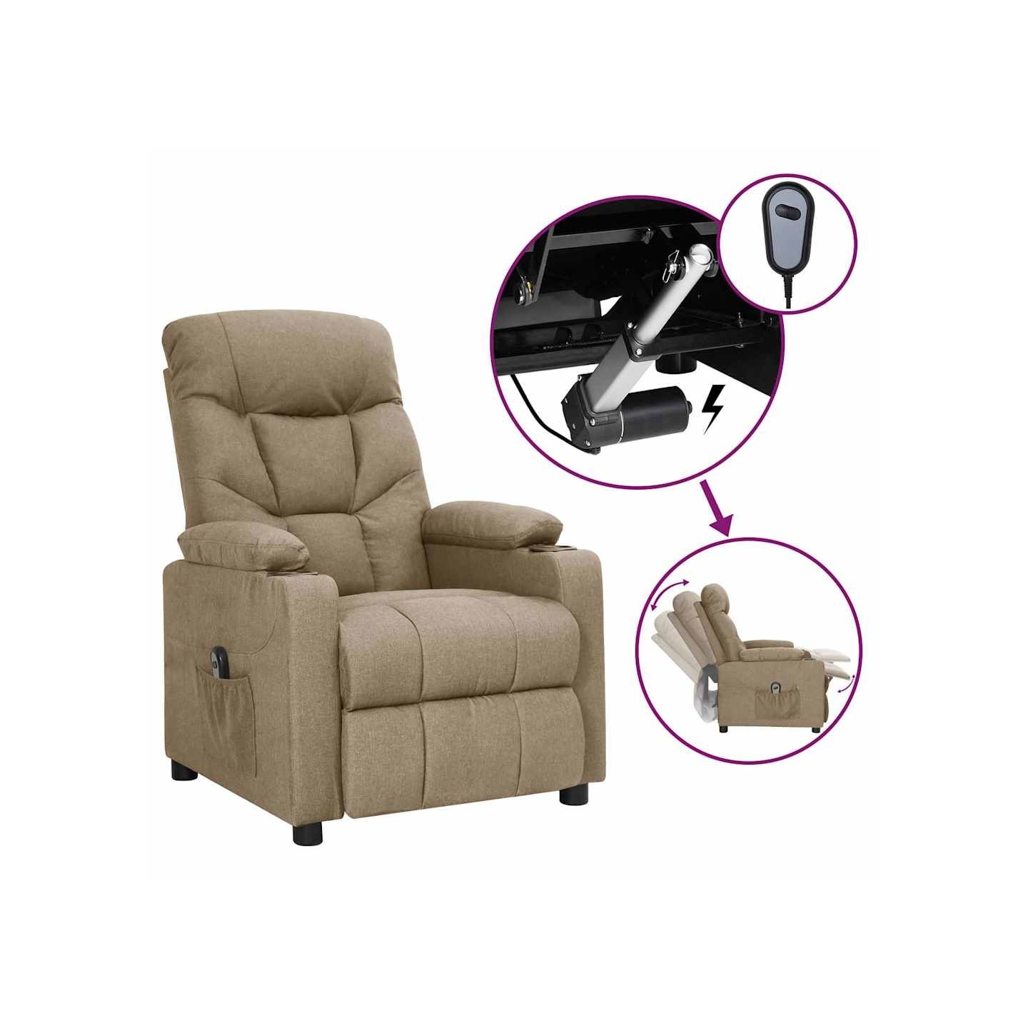 Fauteuil inclinable électrique Taupe Tissu