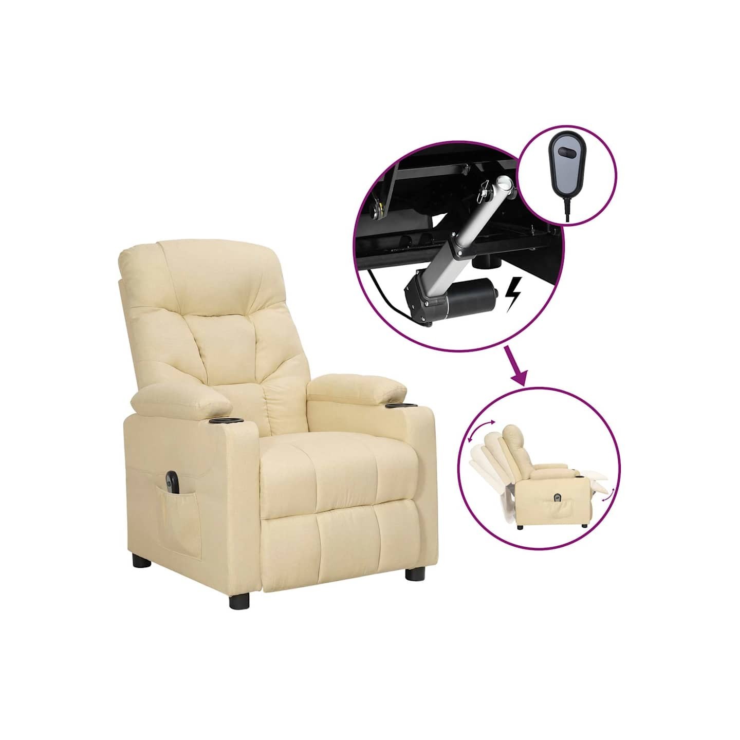 Fauteuil inclinable électrique Crème Tissu