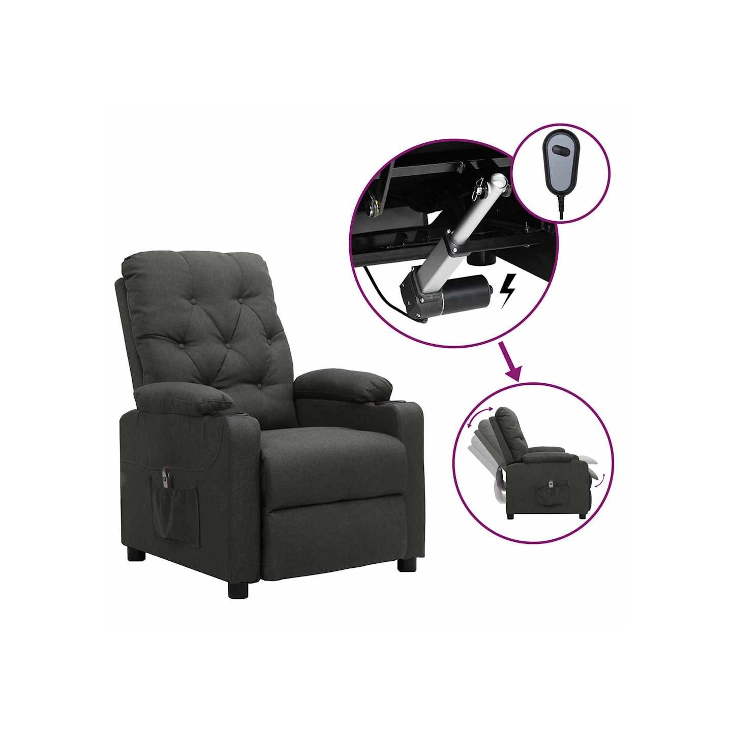 Fauteuil inclinable électrique Gris foncé Tissu