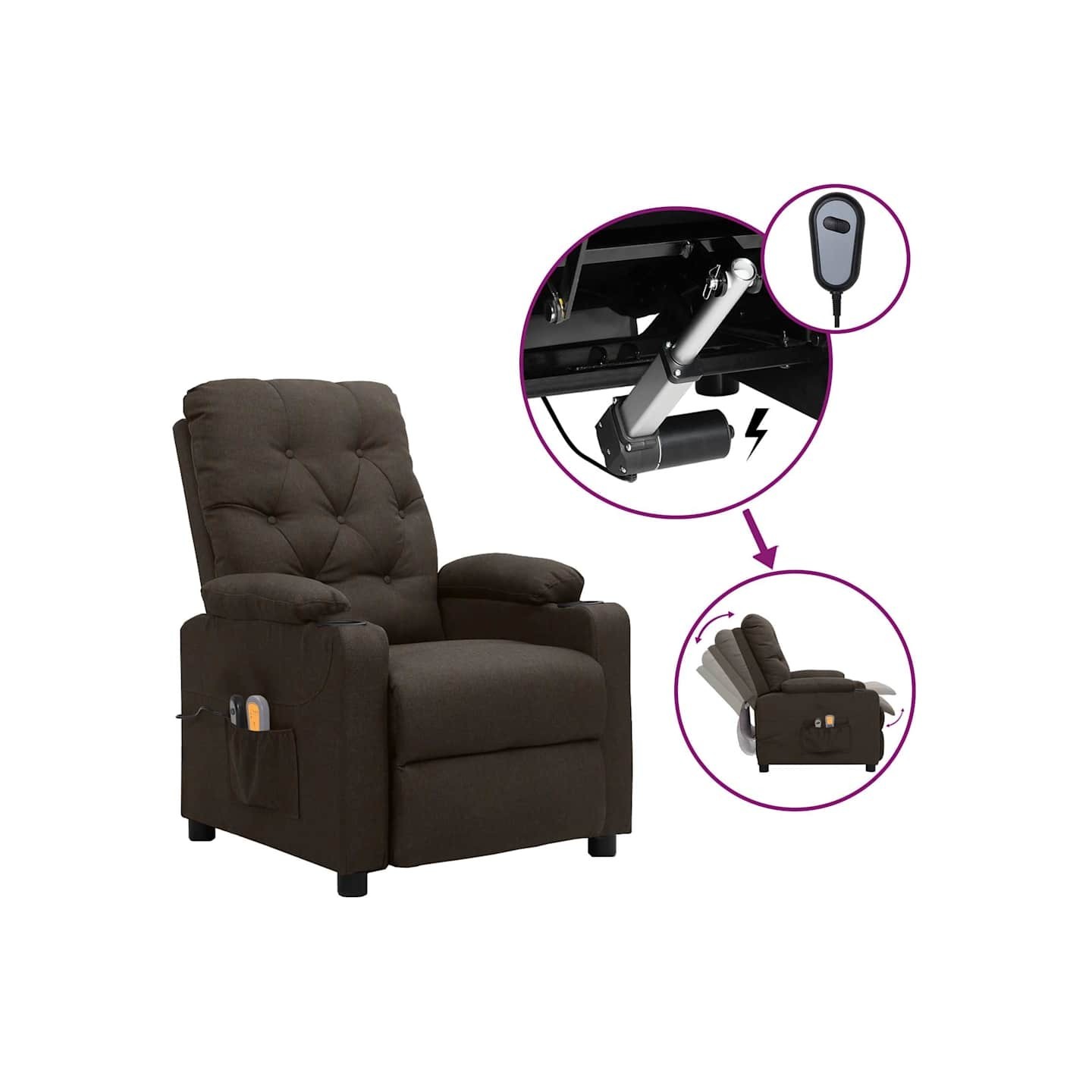 Fauteuil électrique de massage Marron foncé Tissu