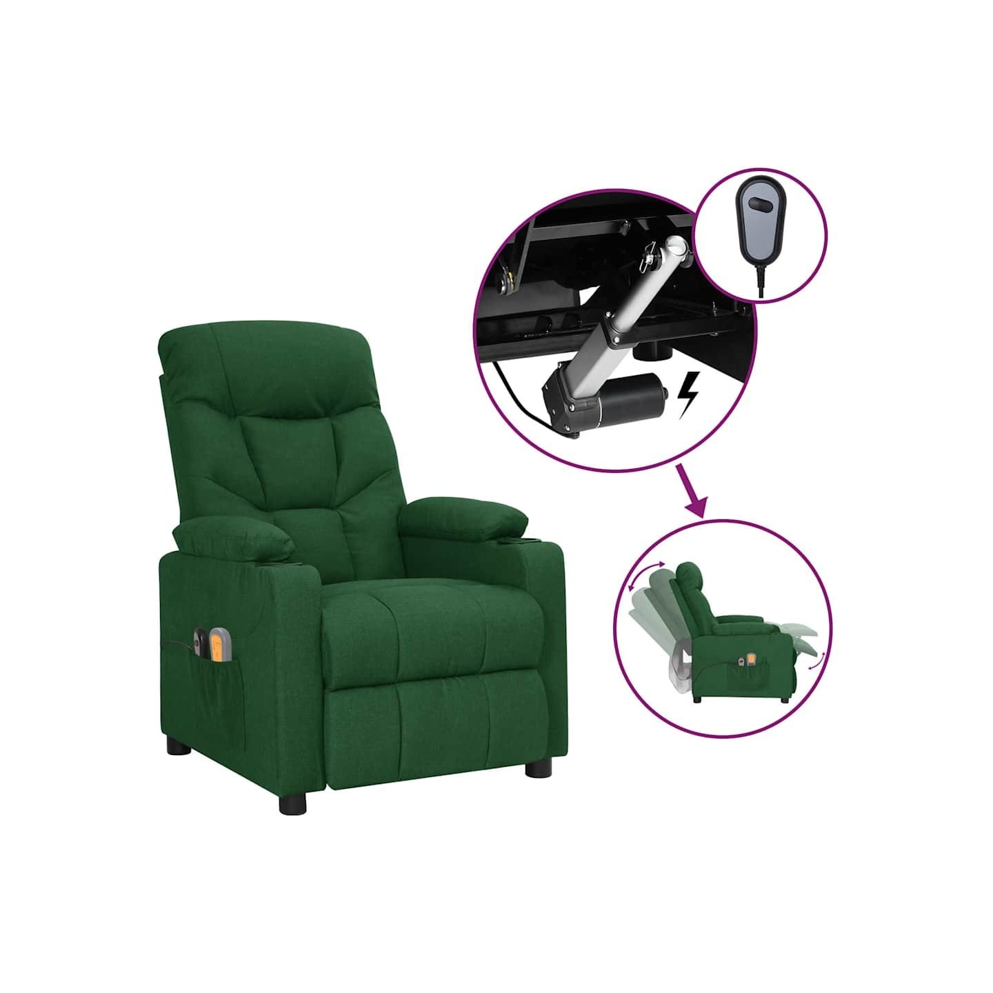Fauteuil électrique de massage Vert foncé Tissu