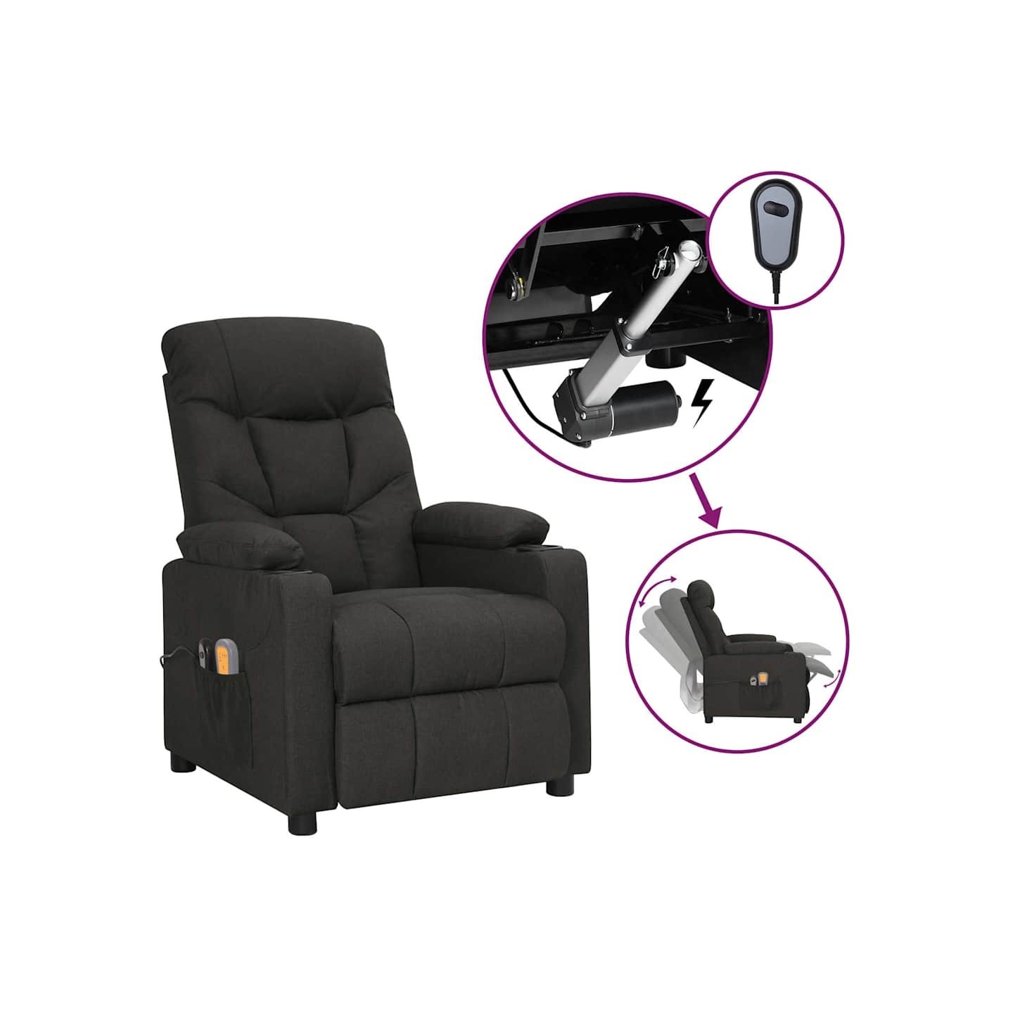 Fauteuil électrique de massage Noir Tissu
