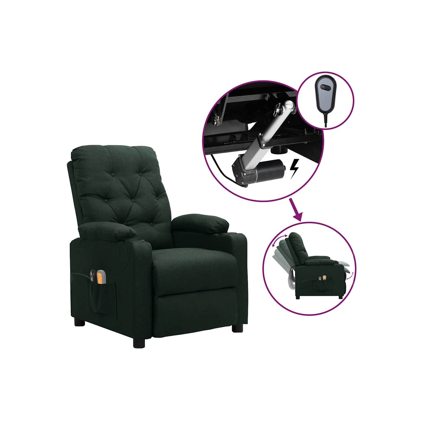 Fauteuil électrique de massage Vert foncé Tissu