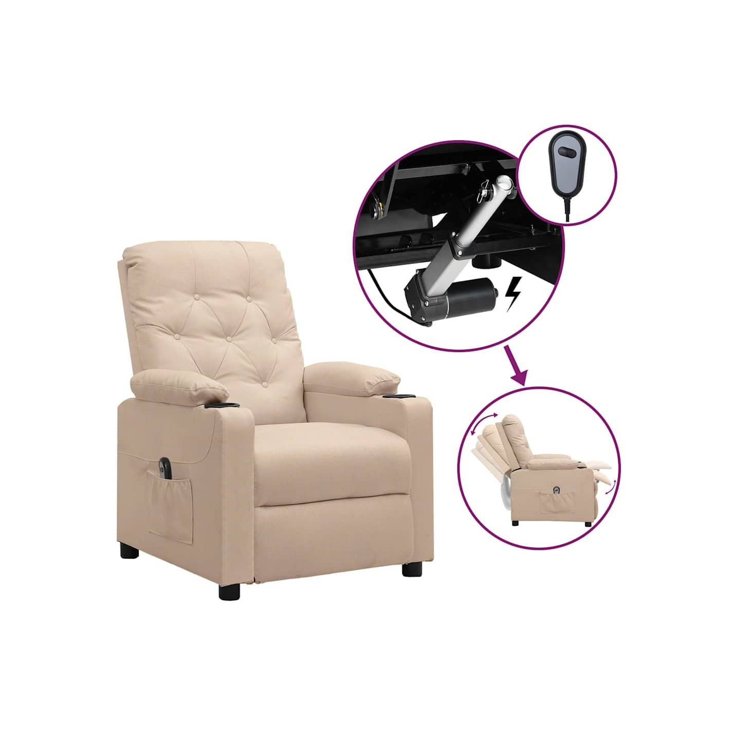 Fauteuil inclinable électrique Crème Tissu