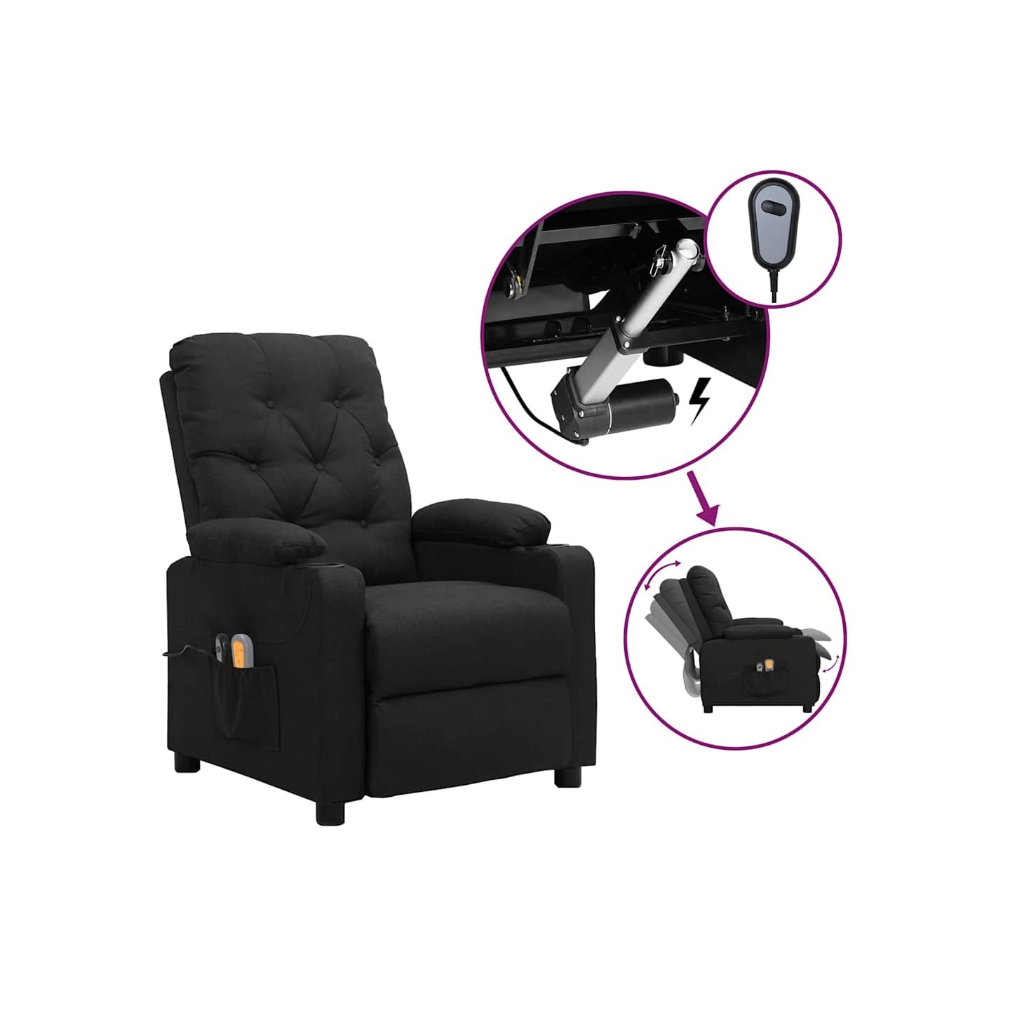 Fauteuil électrique de massage Noir Tissu