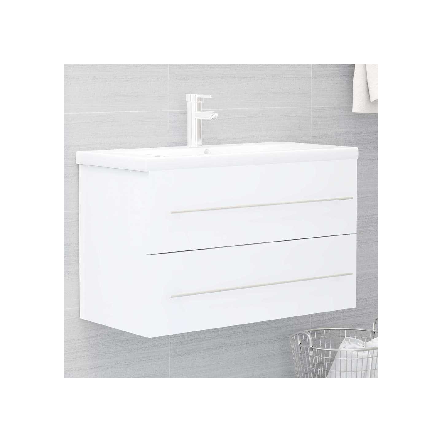 Armoire d'évier avec lavabo intégré Blanc Aggloméré