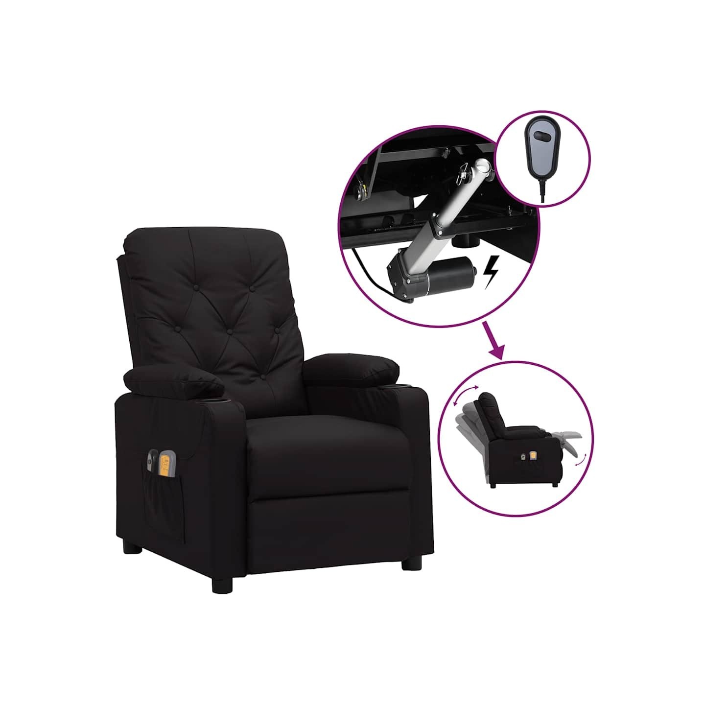 Fauteuil électrique de massage Noir Similicuir