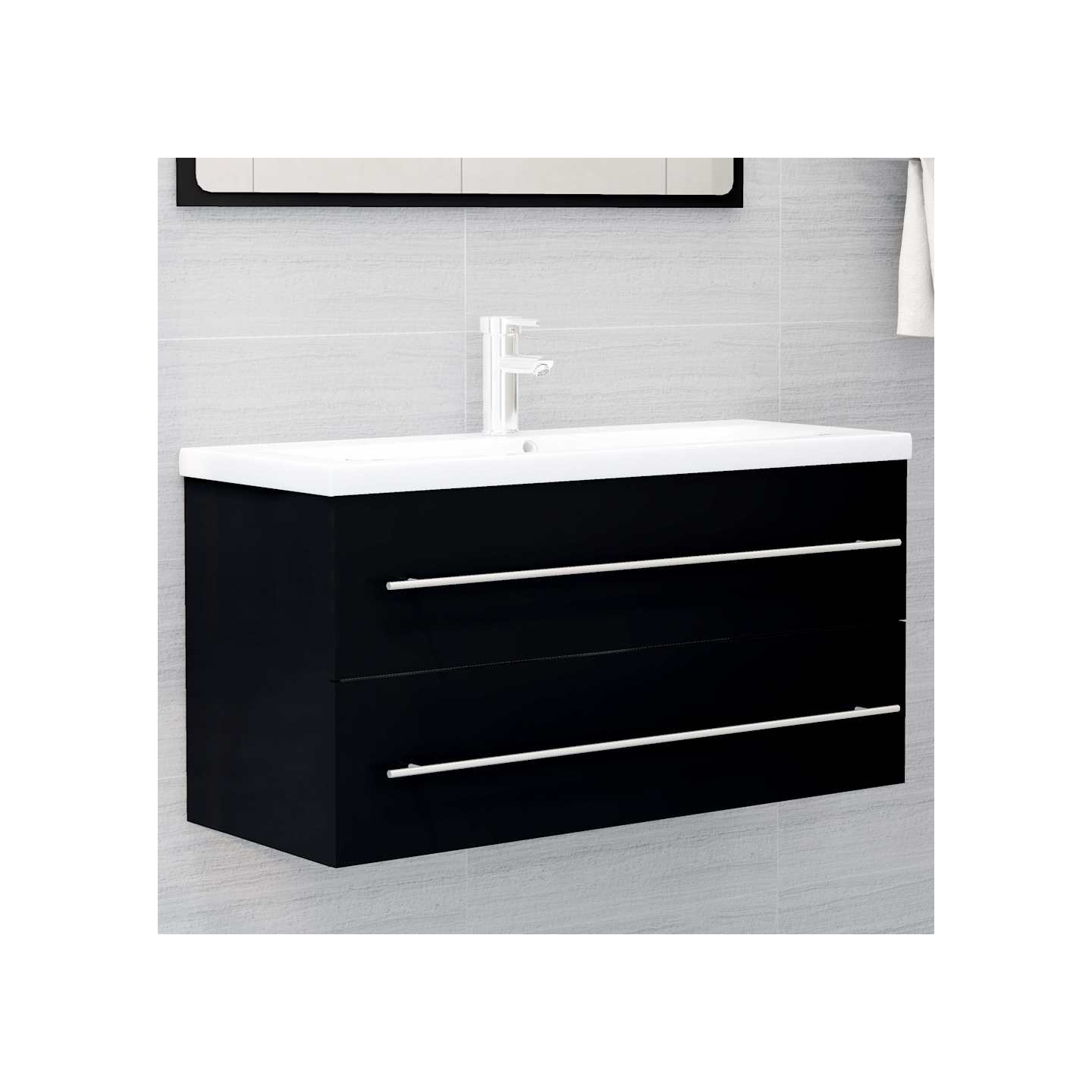 Armoire d'évier avec lavabo intégré Noir Aggloméré
