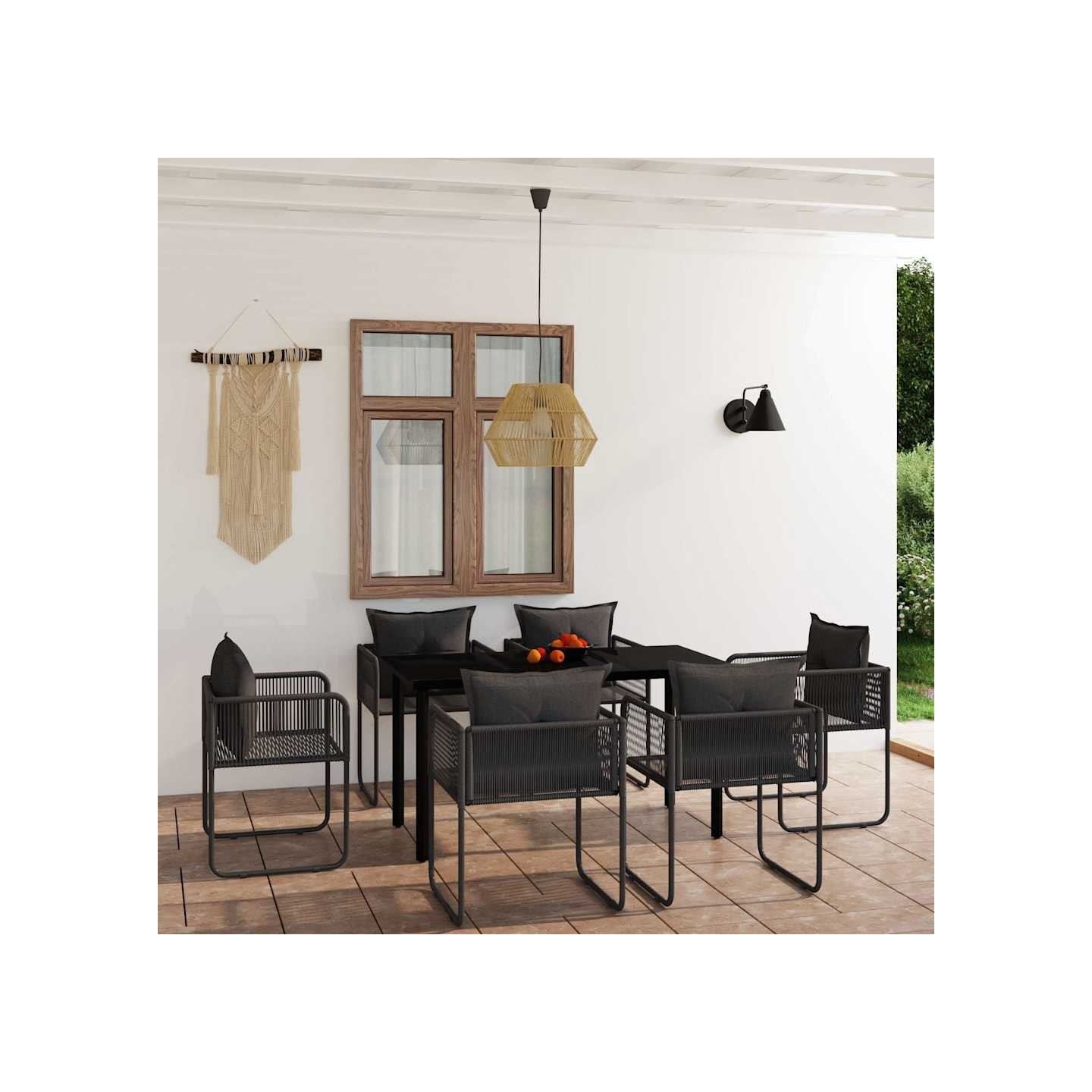 Ensemble à manger de jardin 7 pcs Noir
