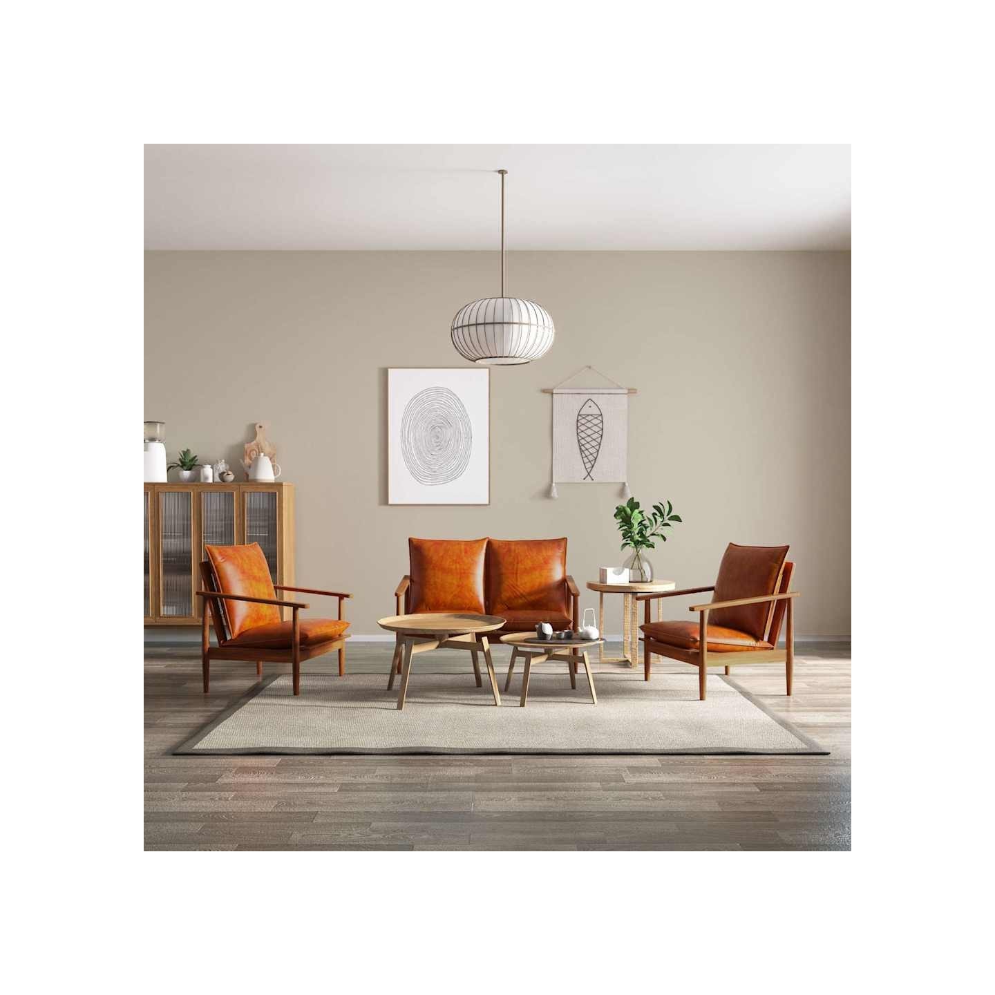 Ensemble de canapés 3 pcs Cuir véritable Bois massif d'acacia