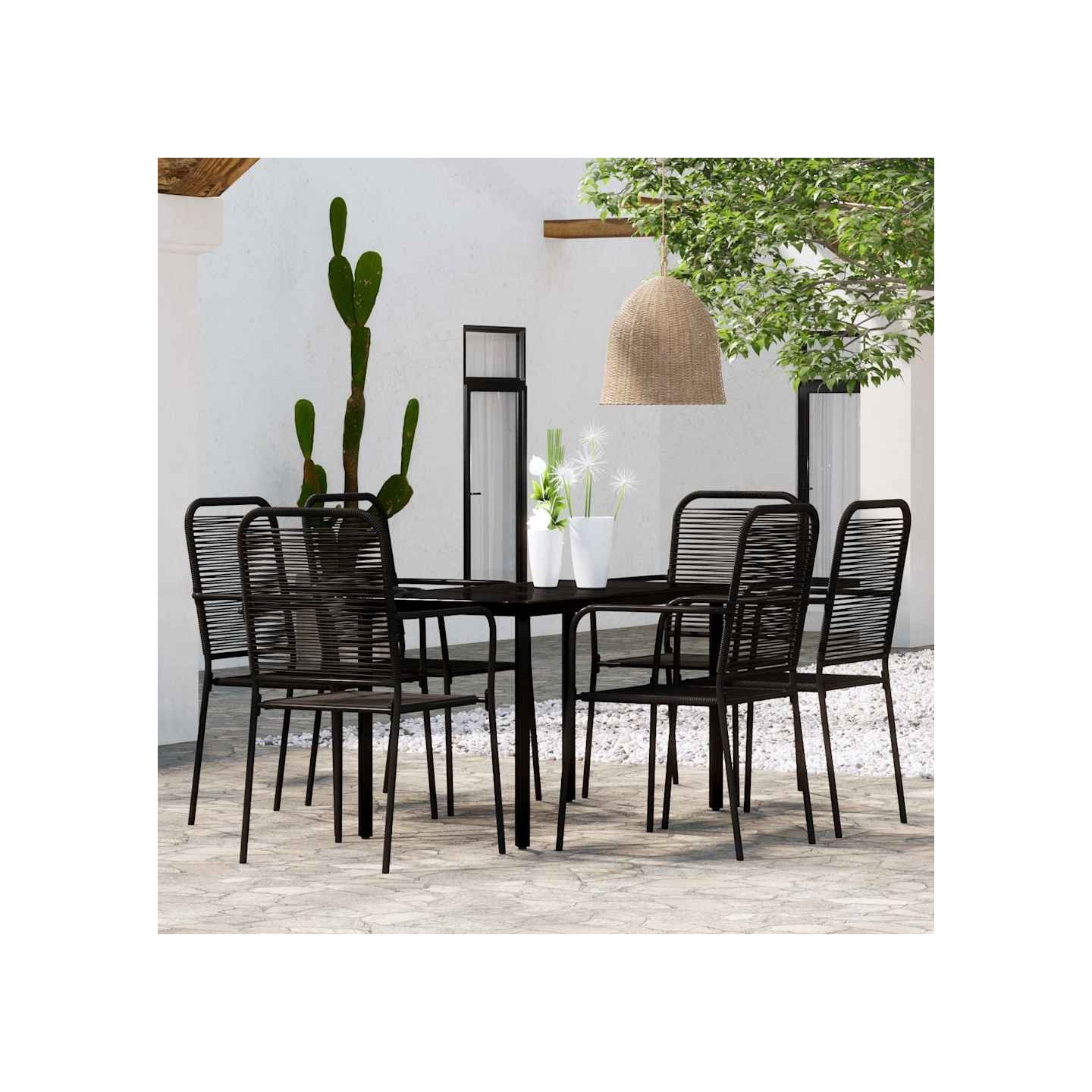 Ensemble à manger de jardin 7 pcs Noir