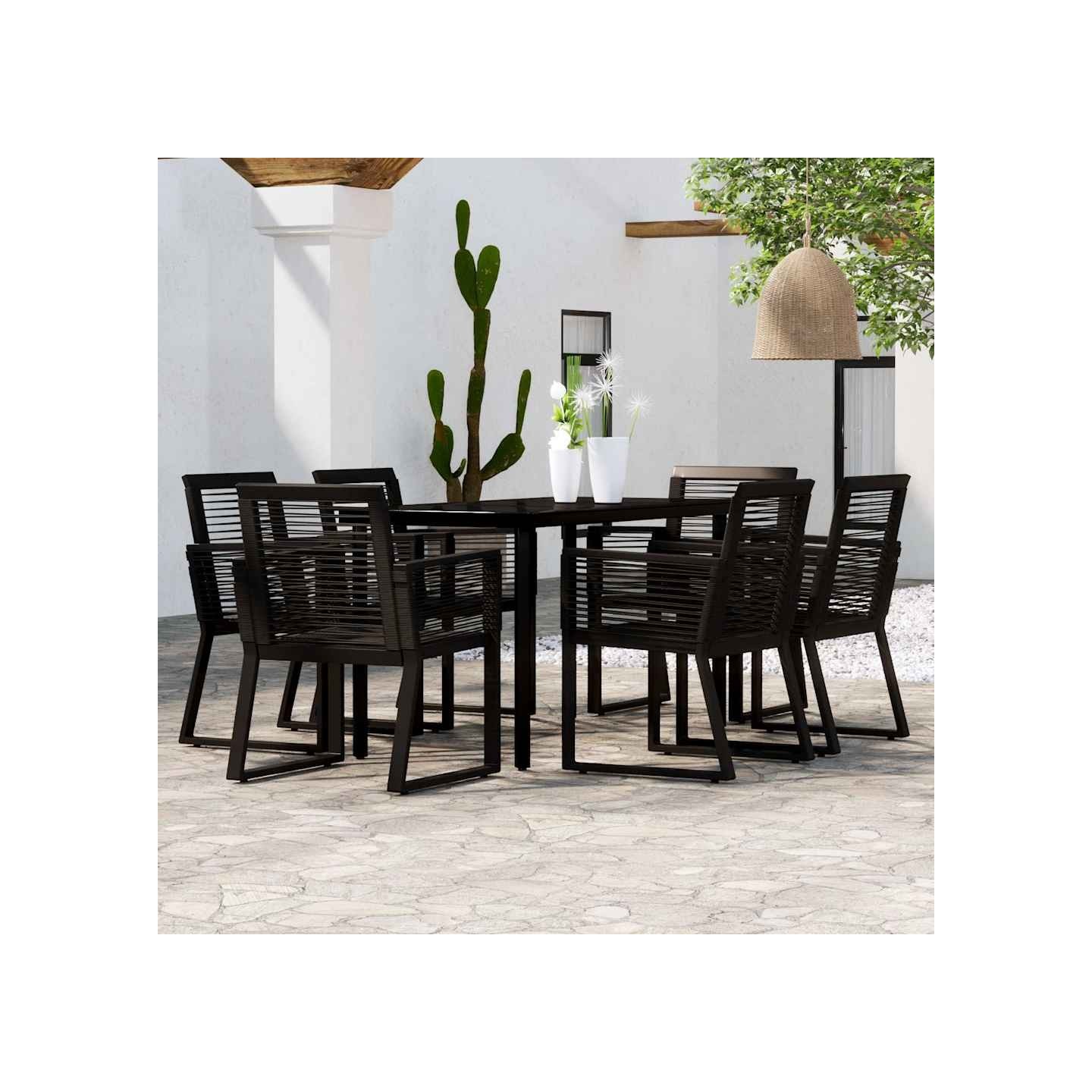 Ensemble à manger de jardin 7 pcs Noir
