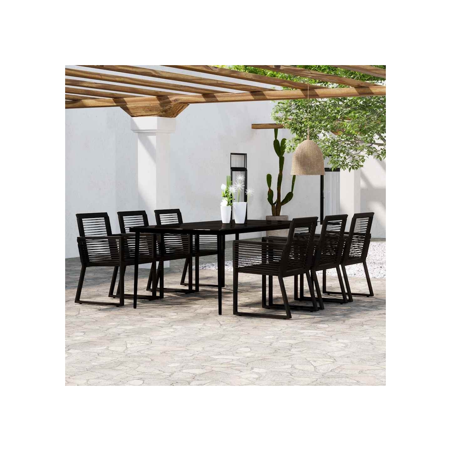 Ensemble à manger de jardin 7 pcs Noir