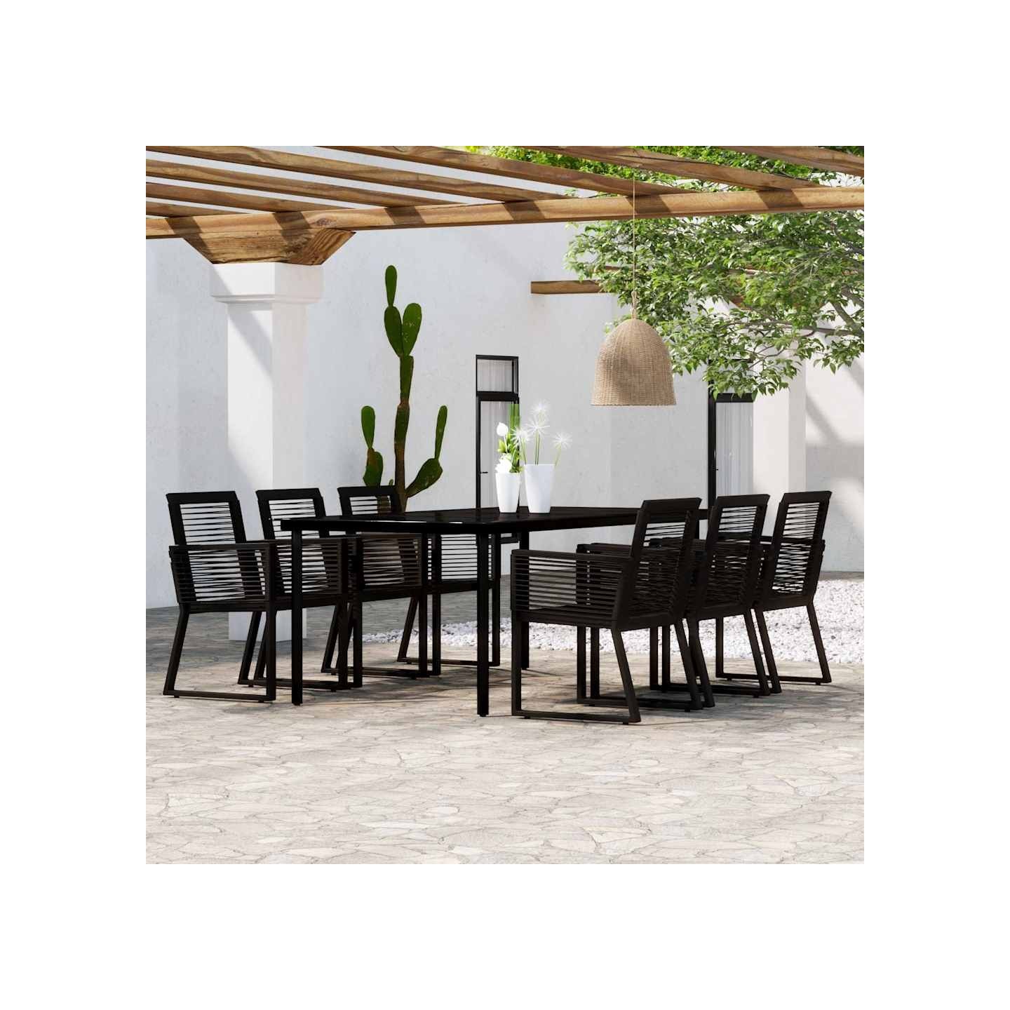 Ensemble à manger de jardin 7 pcs Noir