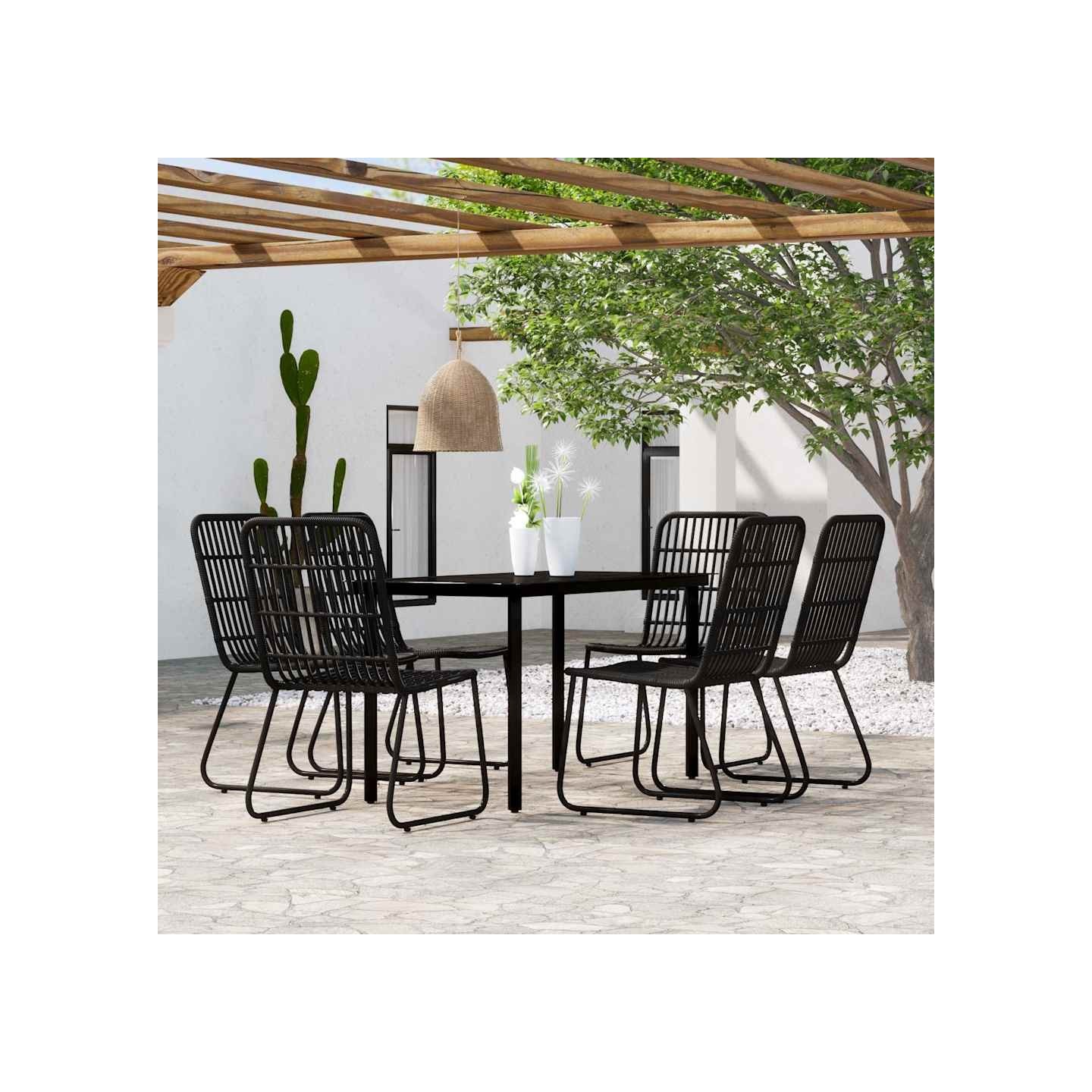 Ensemble à manger de jardin 7 pcs Noir