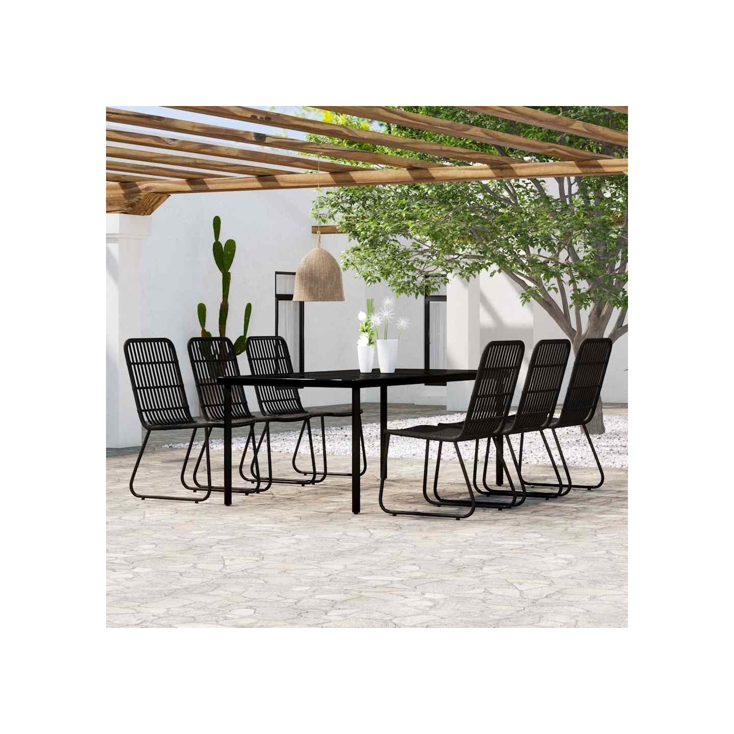 Ensemble à manger de jardin 7 pcs Noir