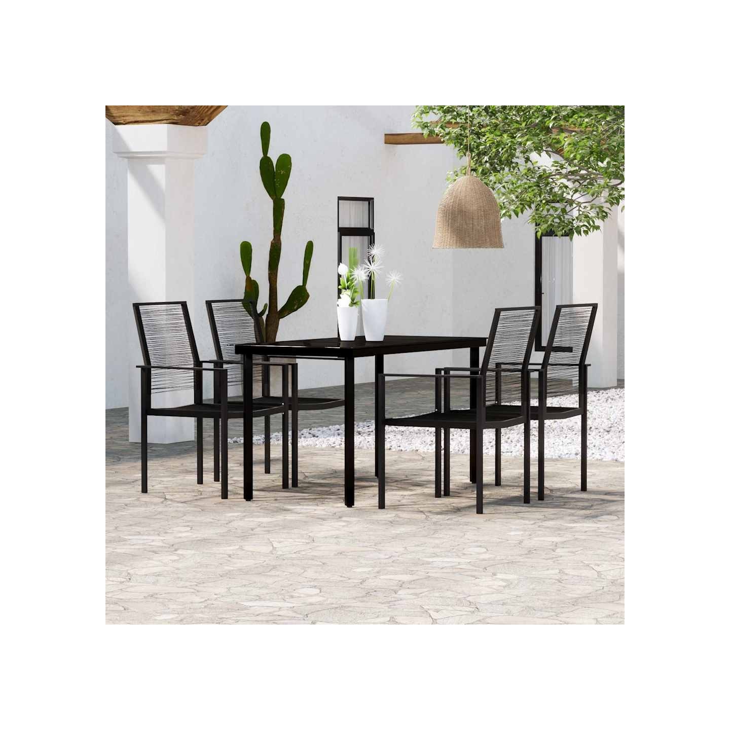 Ensemble à manger de jardin 5 pcs Noir