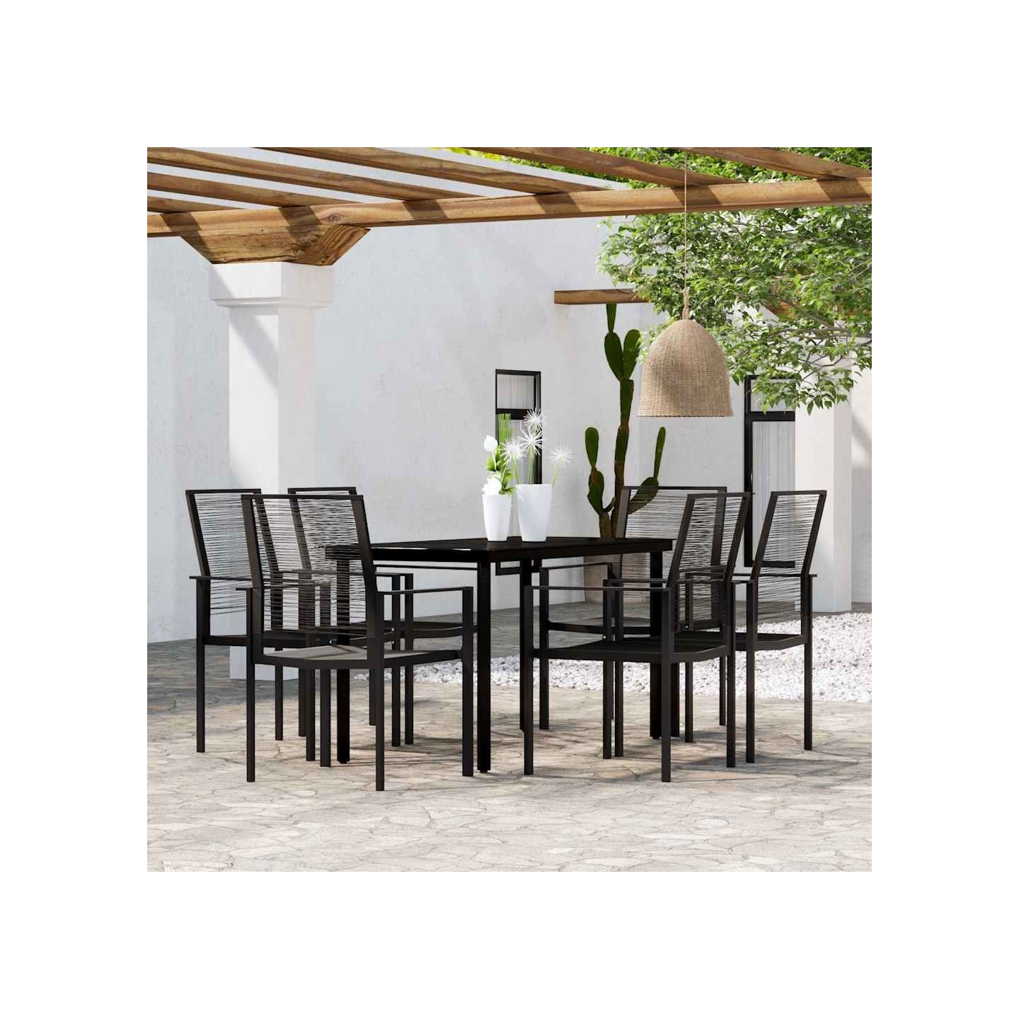 Ensemble à manger de jardin 7 pcs Noir