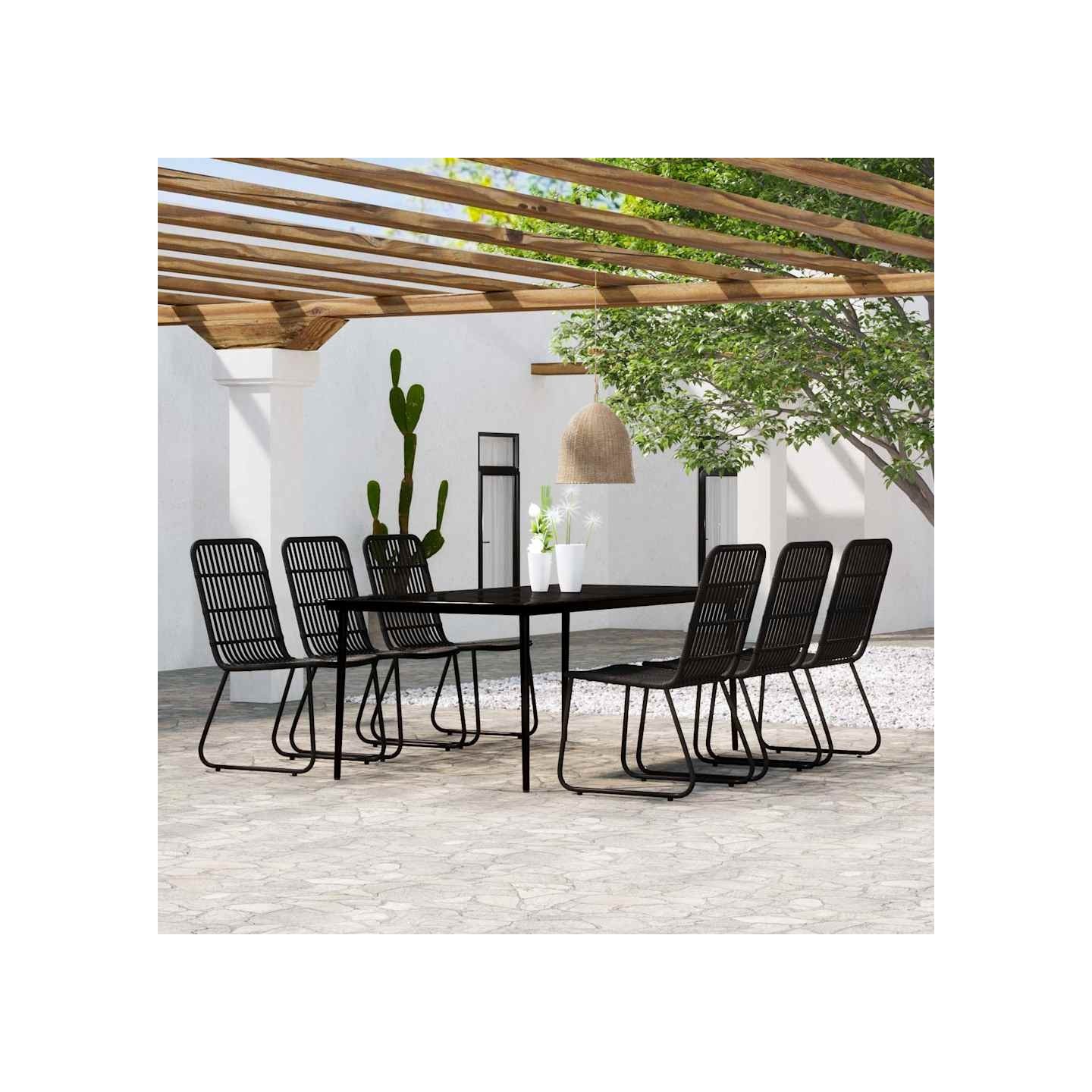 Ensemble à manger de jardin 7 pcs Noir
