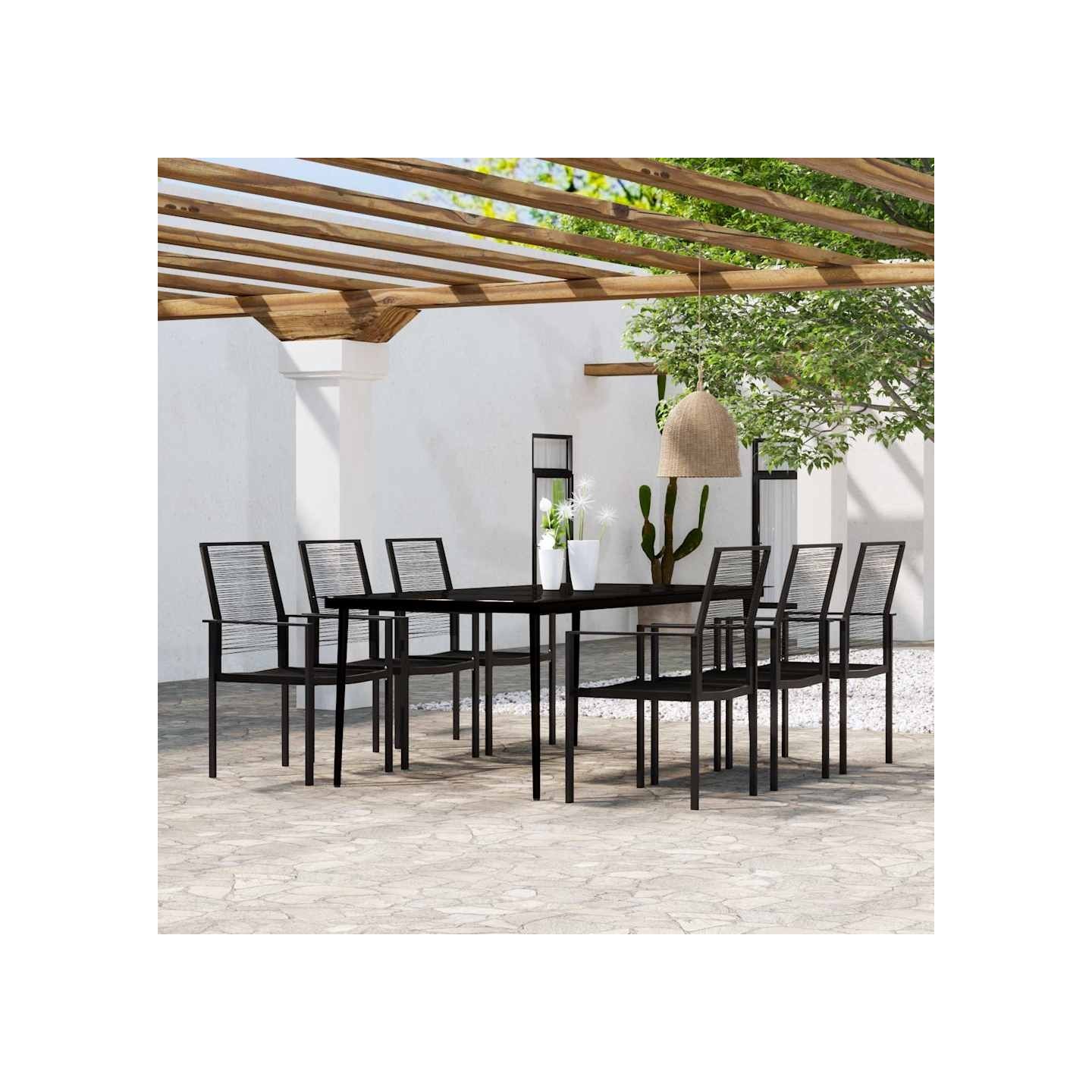 Ensemble à manger de jardin 7 pcs Noir