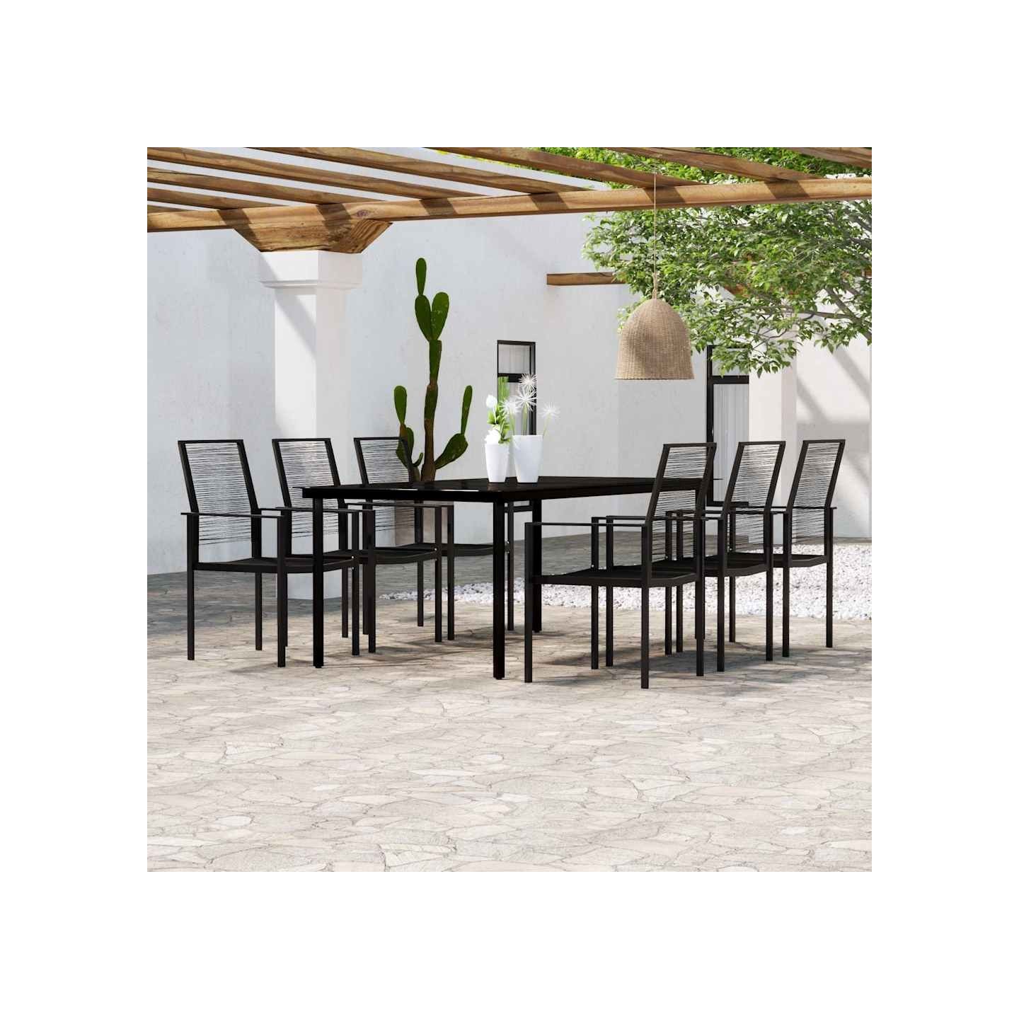 Ensemble à manger de jardin 7 pcs Noir