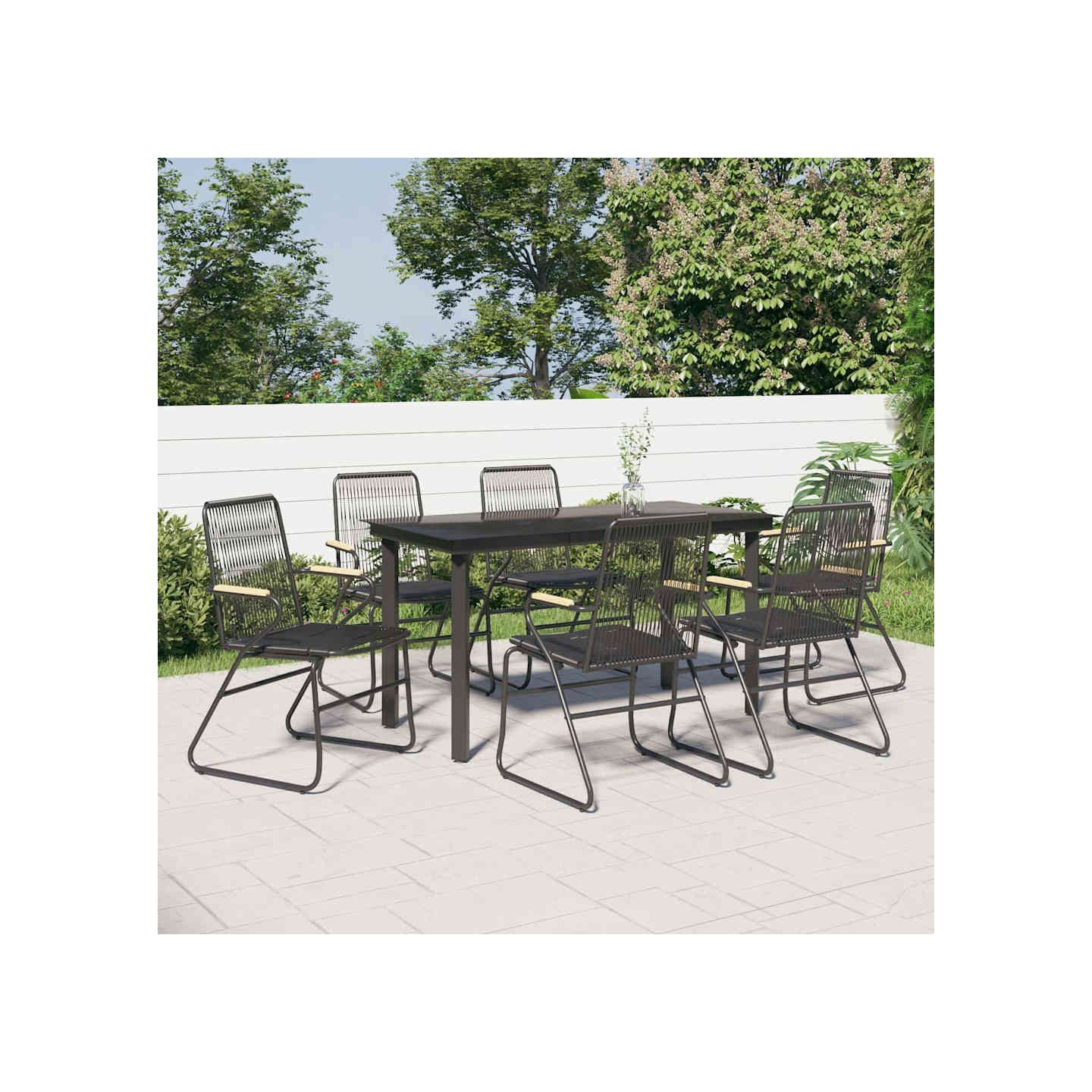 Ensemble à manger de jardin 7 pcs Noir Rotin PVC