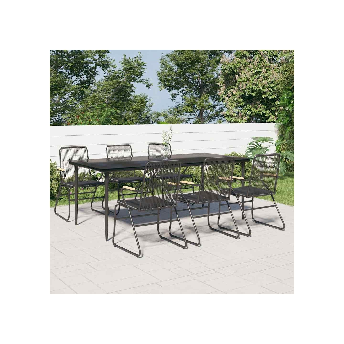 Ensemble à manger de jardin 7 pcs Noir Rotin PVC