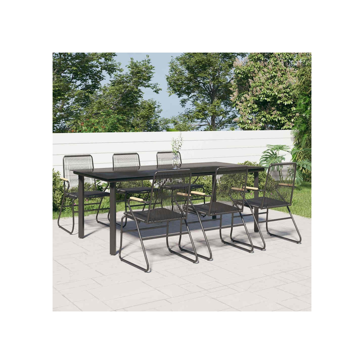 Ensemble à manger de jardin 7 pcs Noir Rotin PVC