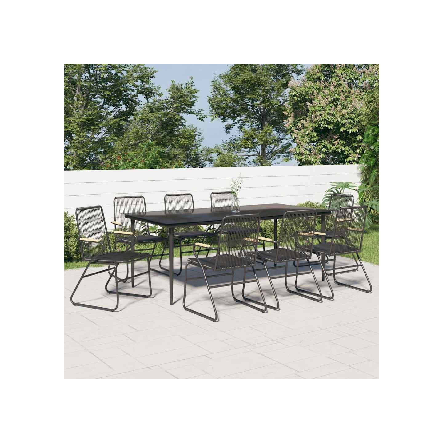 Ensemble à manger de jardin 9 pcs noir rotin PVC