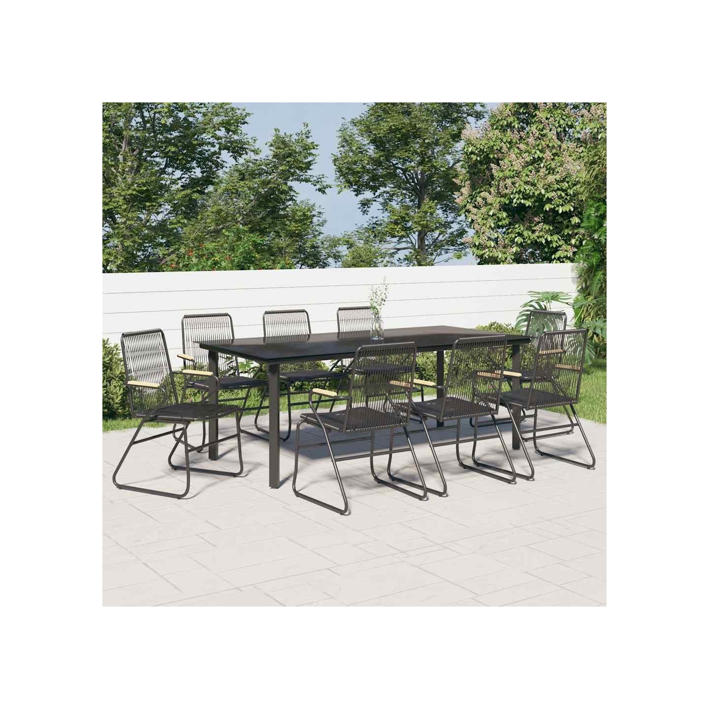Ensemble à manger de jardin 9 pcs noir rotin PVC