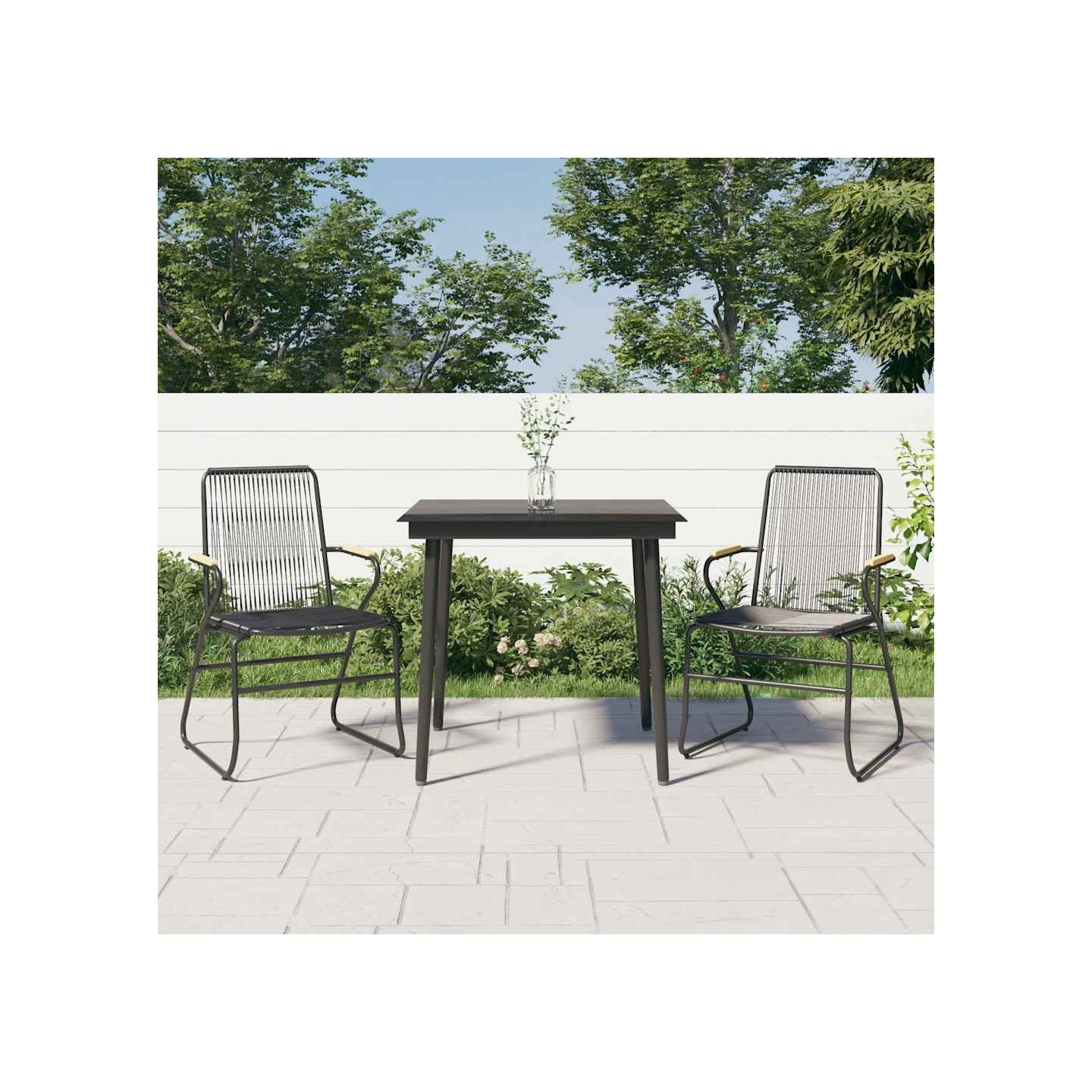 Ensemble à manger de jardin 3 pcs noir rotin PVC