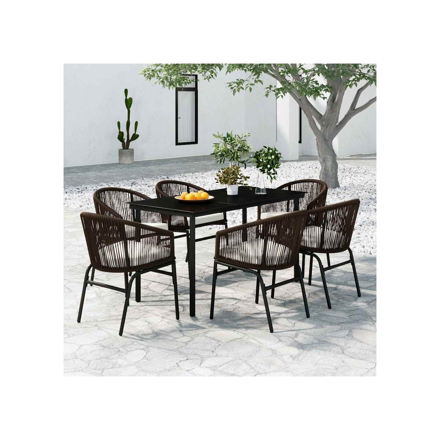 Ensemble à manger de jardin 7 pcs Marron