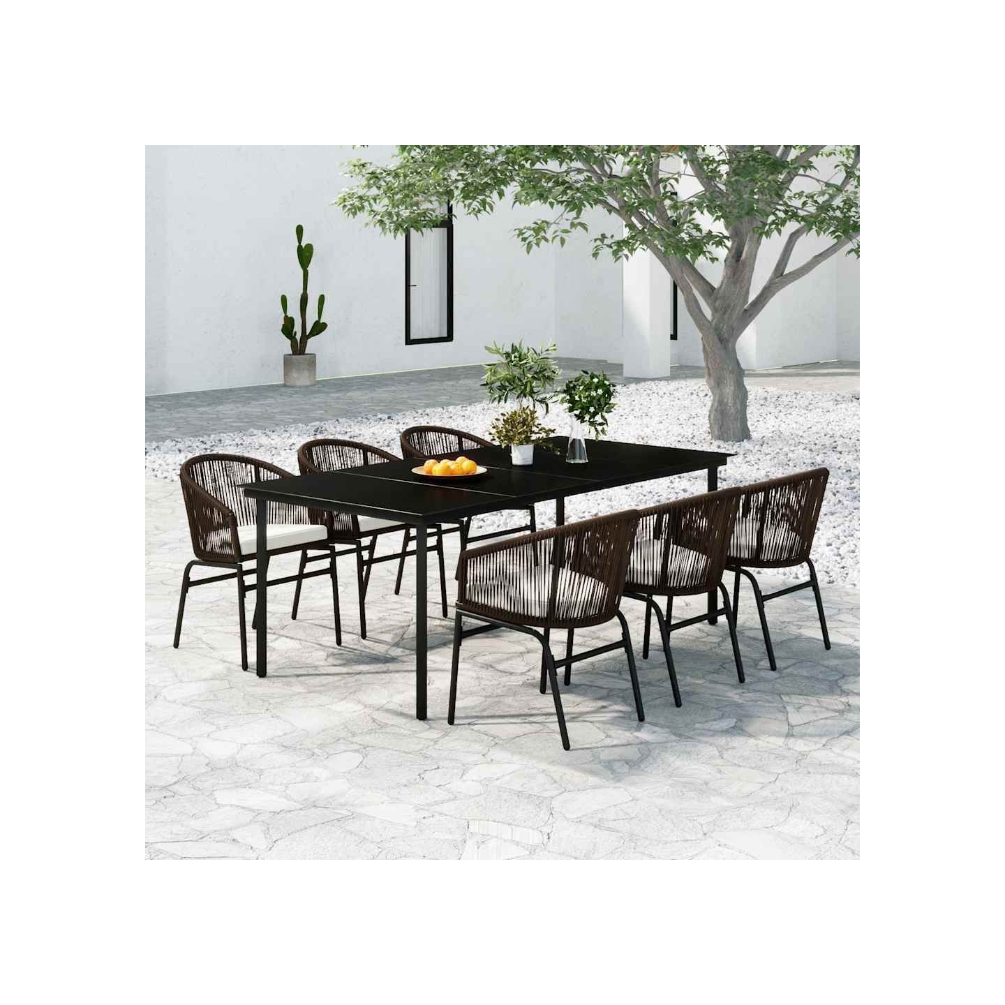 Ensemble à manger de jardin 7 pcs Marron