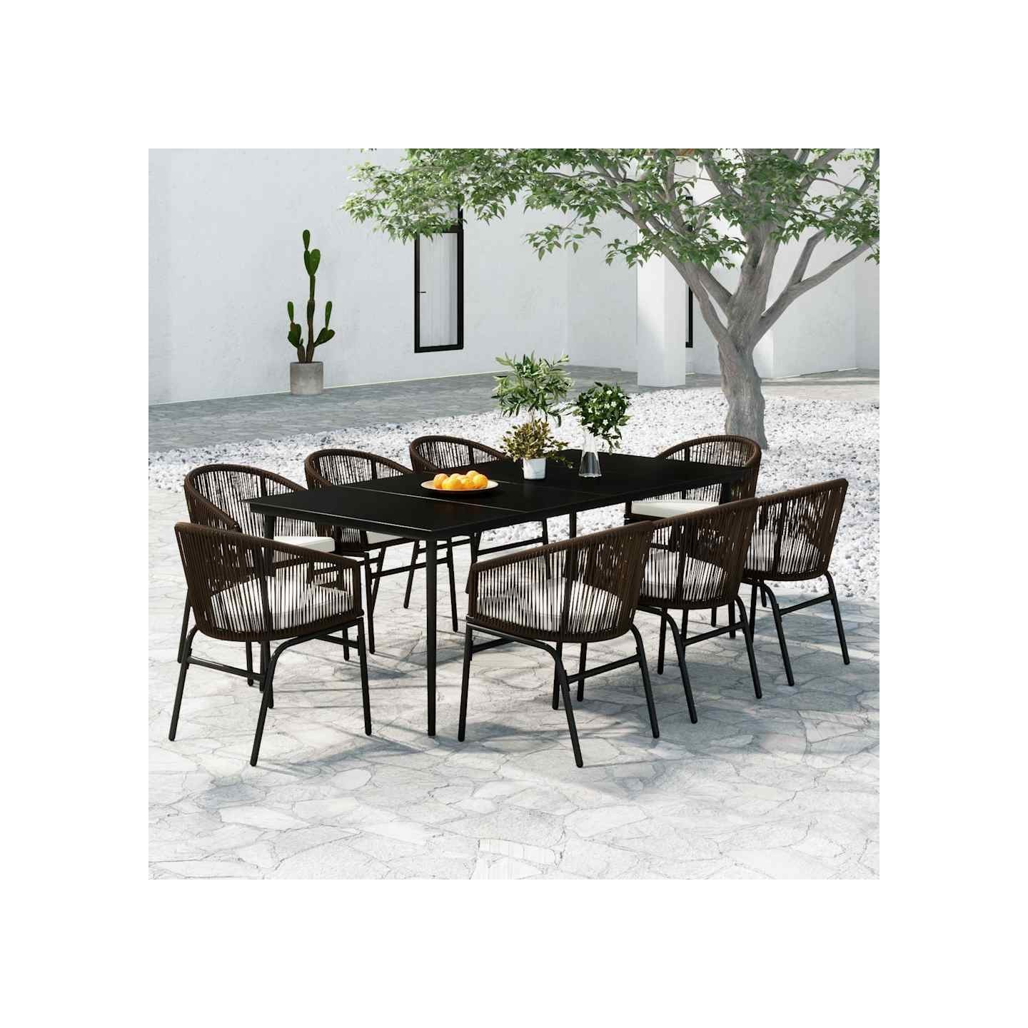 Ensemble à manger de jardin 9 pcs Marron