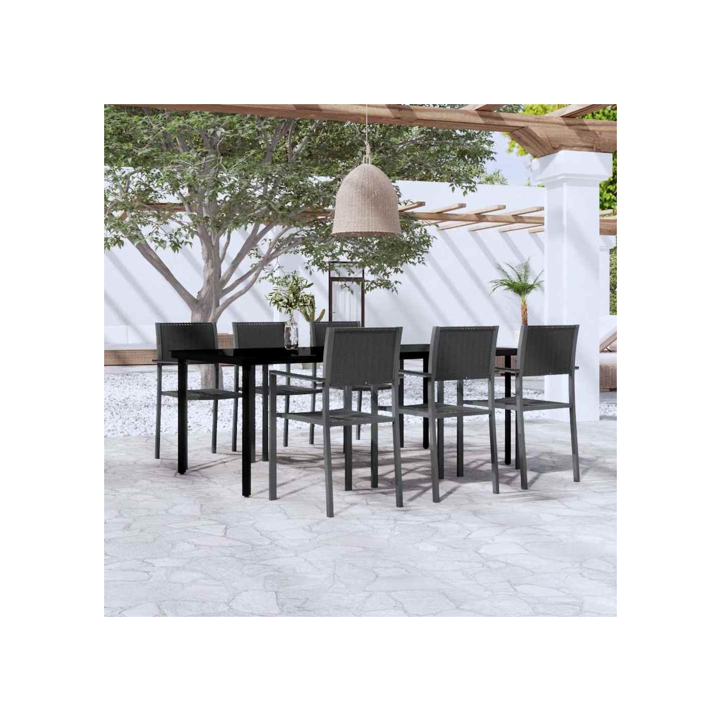Ensemble à manger de jardin 7 pcs Noir