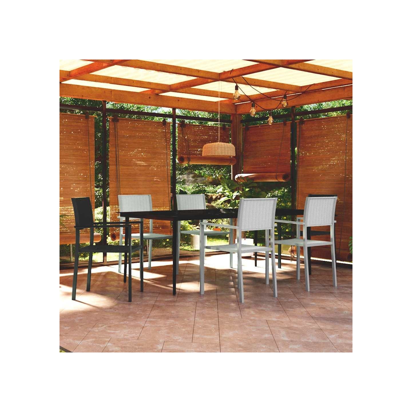 Ensemble à manger de jardin 7 pcs Noir et blanc