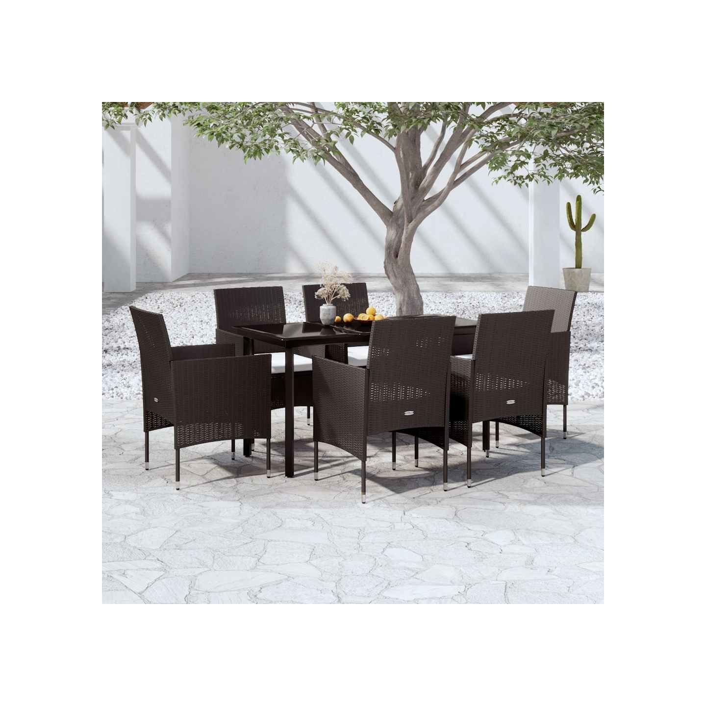 Ensemble à manger de jardin avec coussins 7 pcs Noir