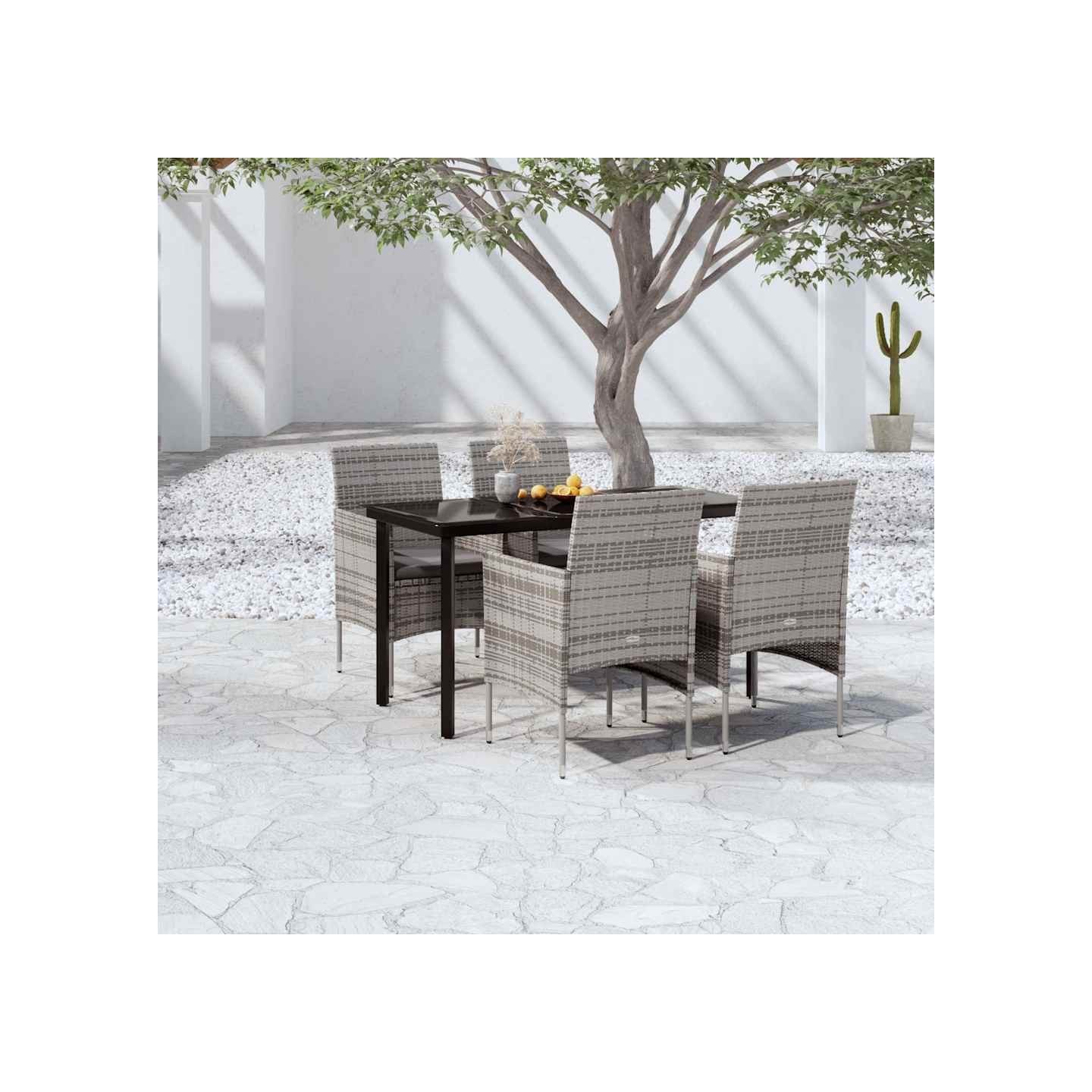 Ensemble à manger de jardin et coussins 5pcs Gris/noir