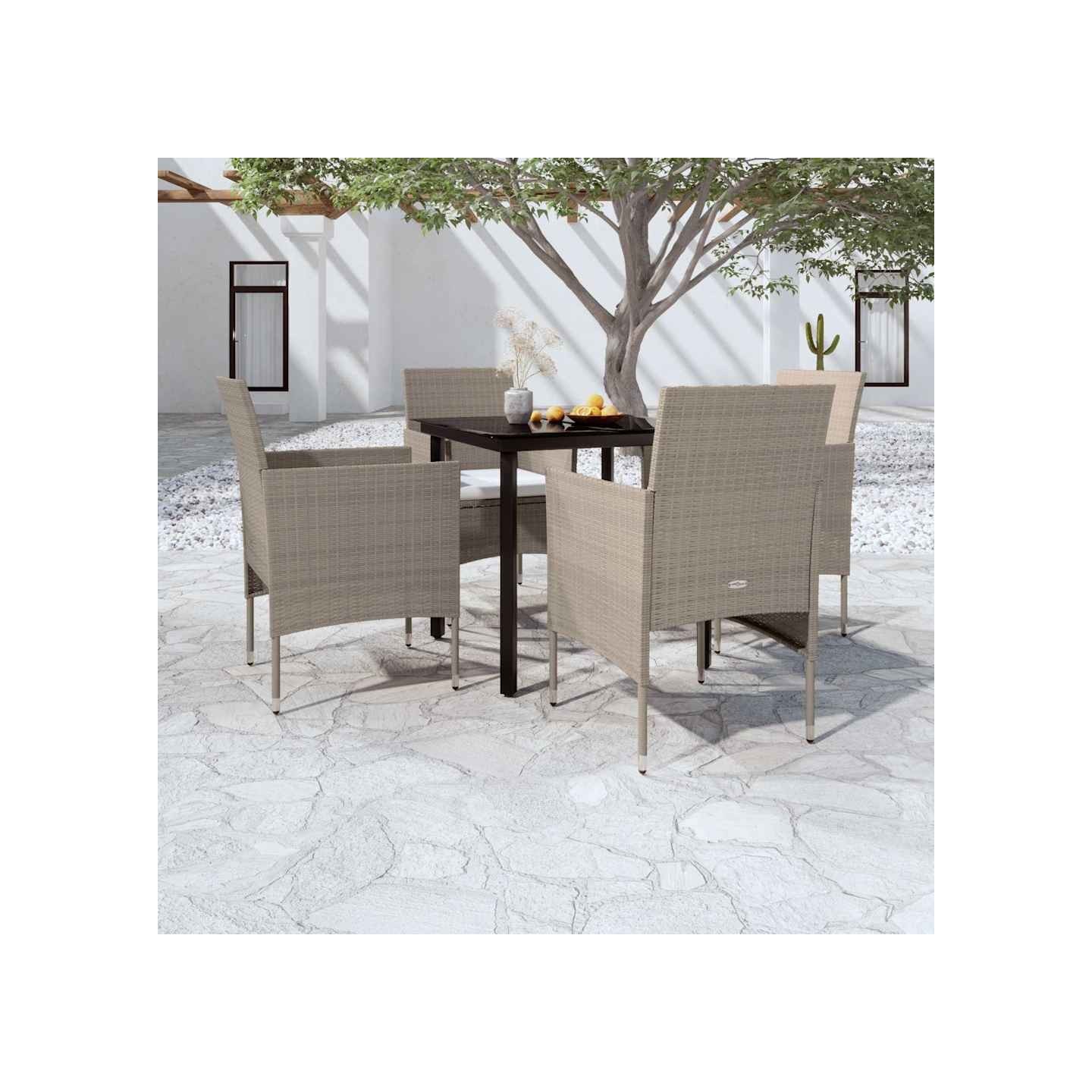 Ensemble à manger de jardin coussins 5 pcs Beige/noir