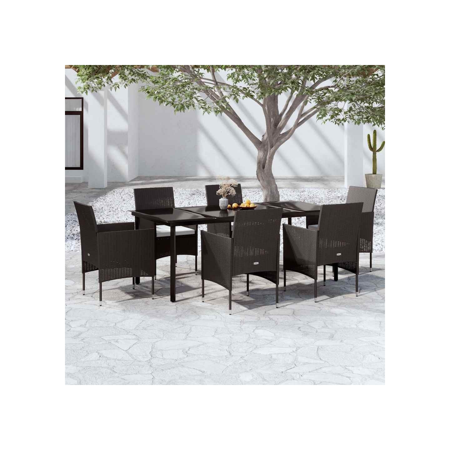 Ensemble à manger de jardin avec coussins 7 pcs Noir