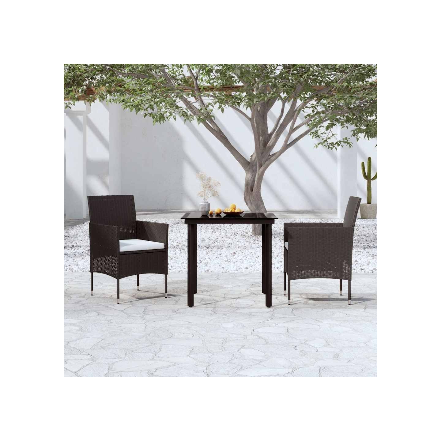 Ensemble à manger de jardin avec coussins 3 pcs noir